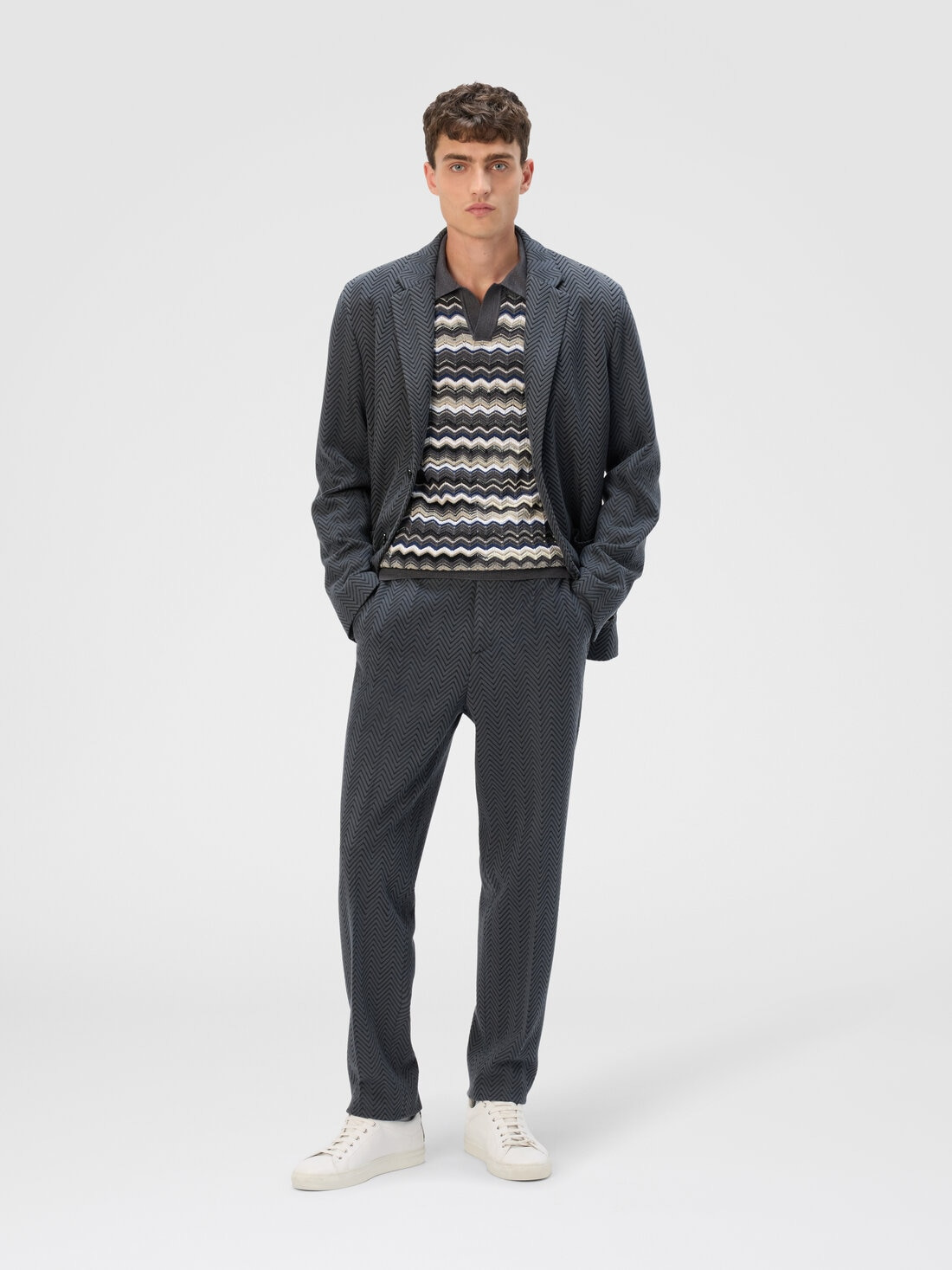 Straight Pants with Zigzag Pattern - 2