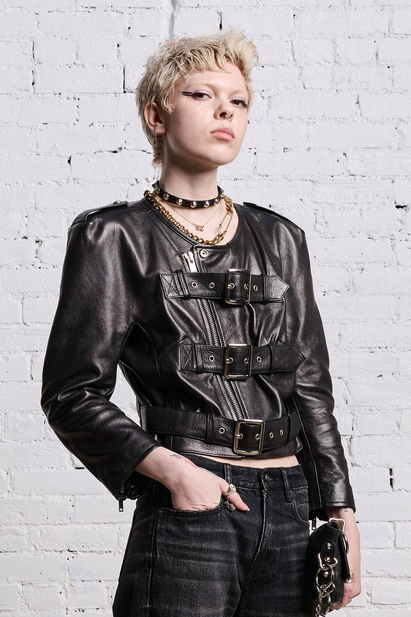 R13 BELTED MOTORCYCLE JACKET - BLACK outlook