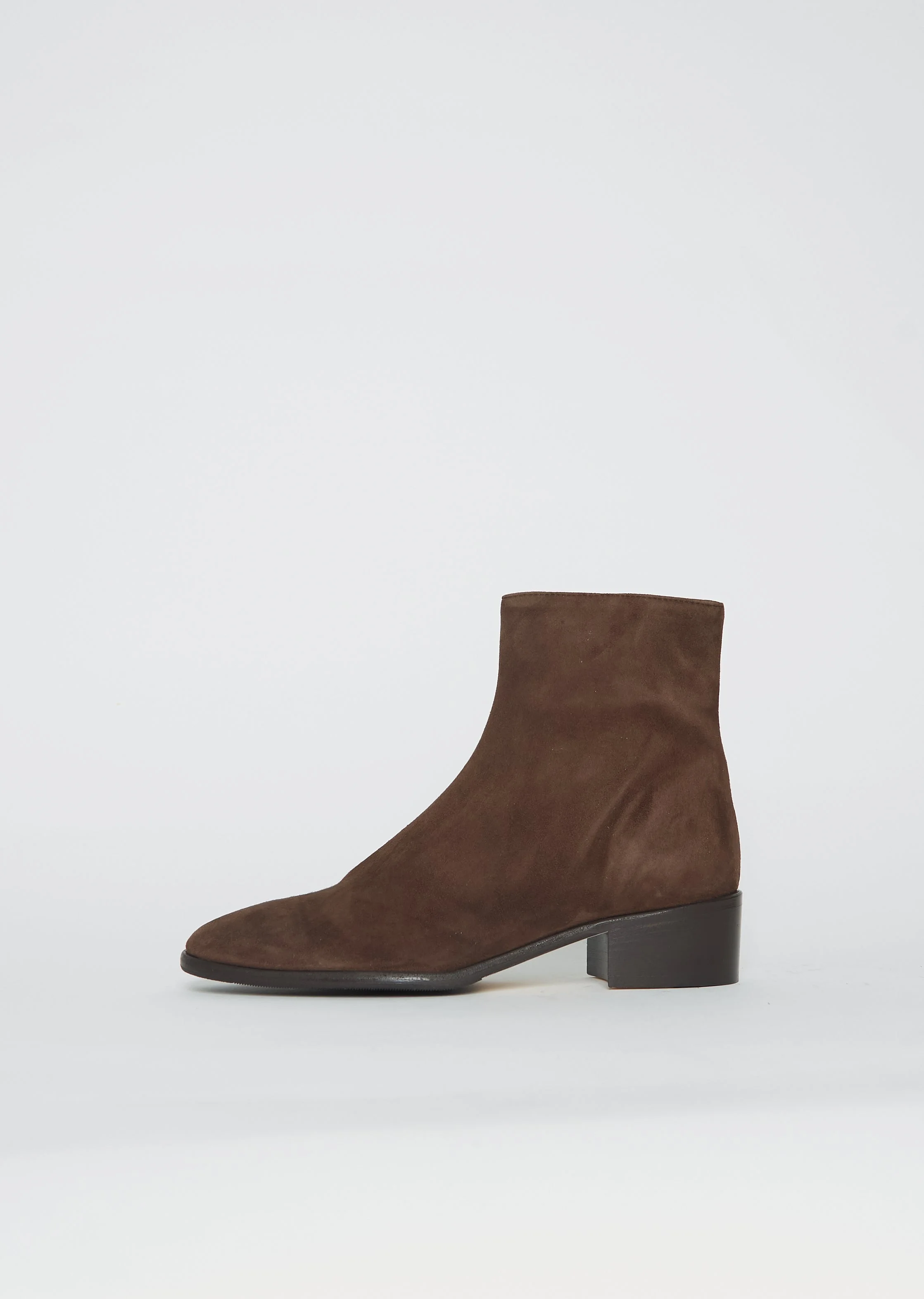 Suede Ankle Zip Boot — Chocolate - 1