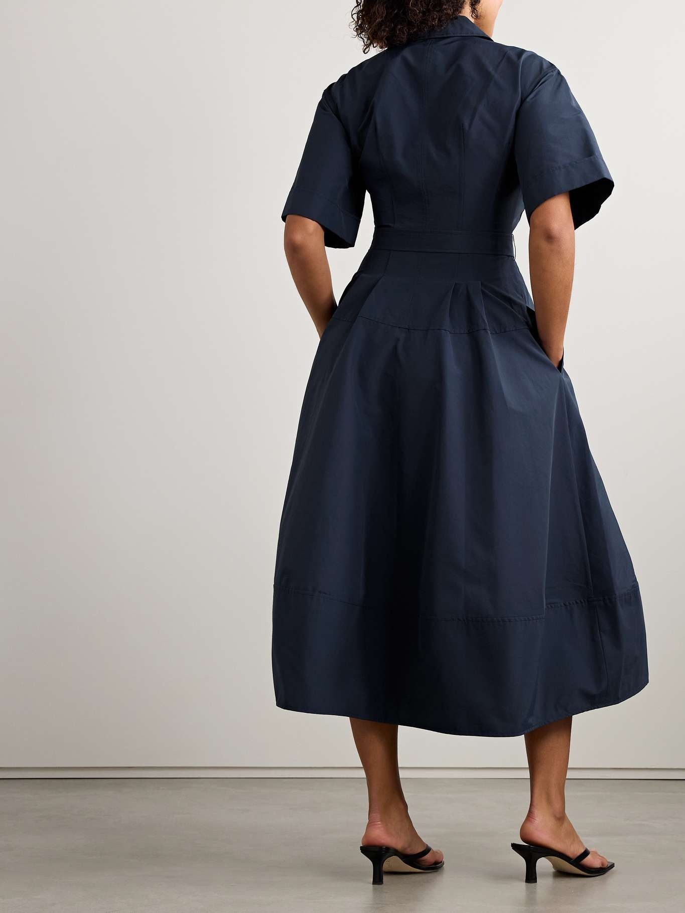 Deanna belted cotton-blend faille midi shirt dress Navy - 3