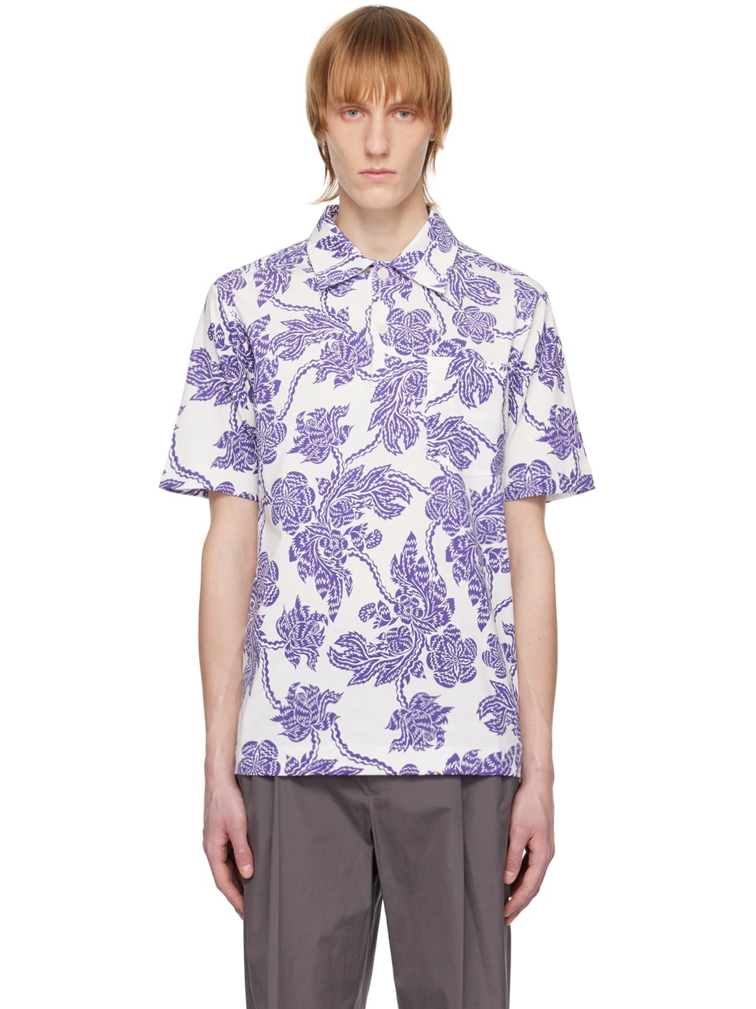 White & Purple Floral Polo - 1