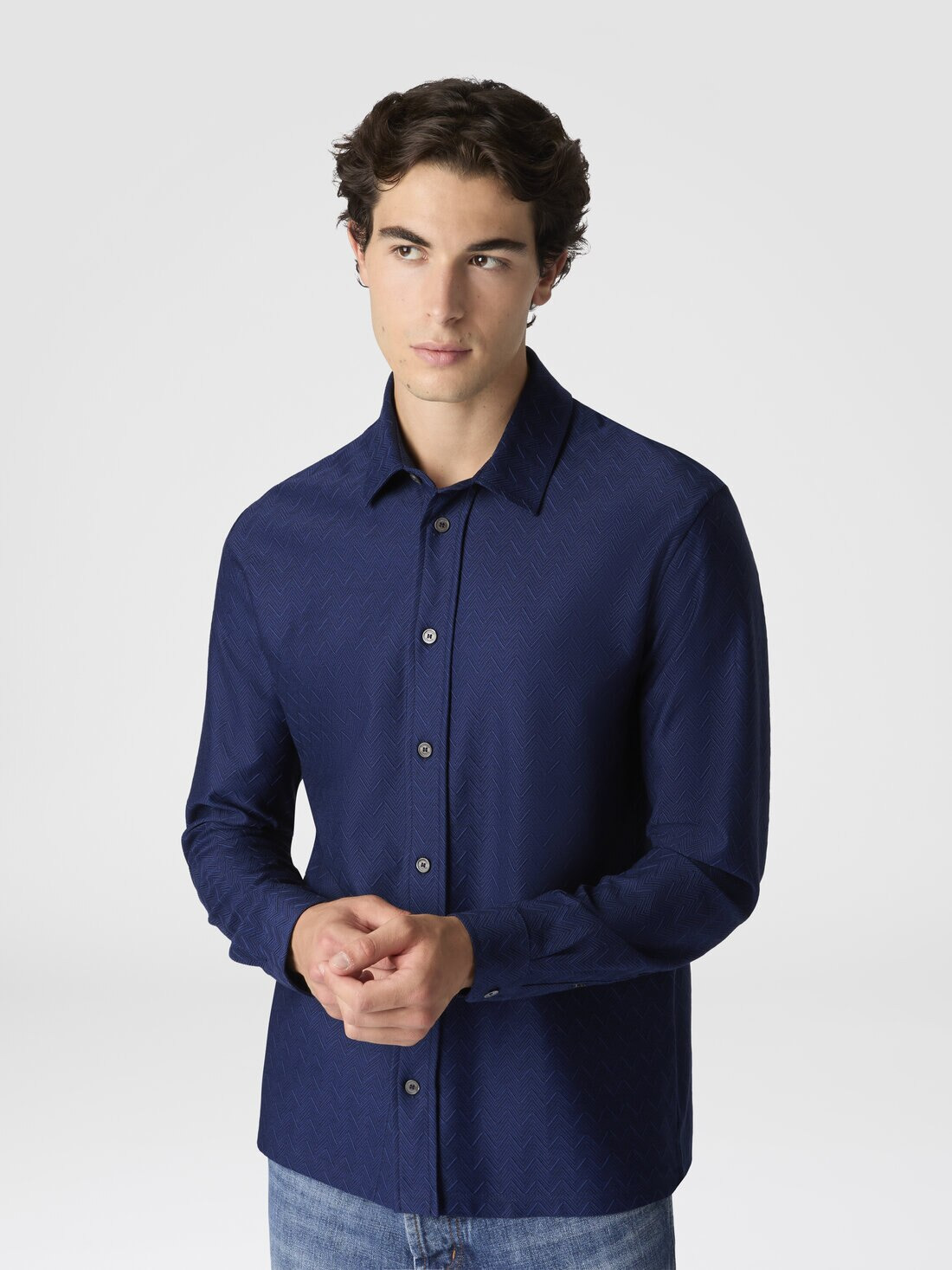Zigzag Jersey Cotton Shirt Tone on Tone - 4