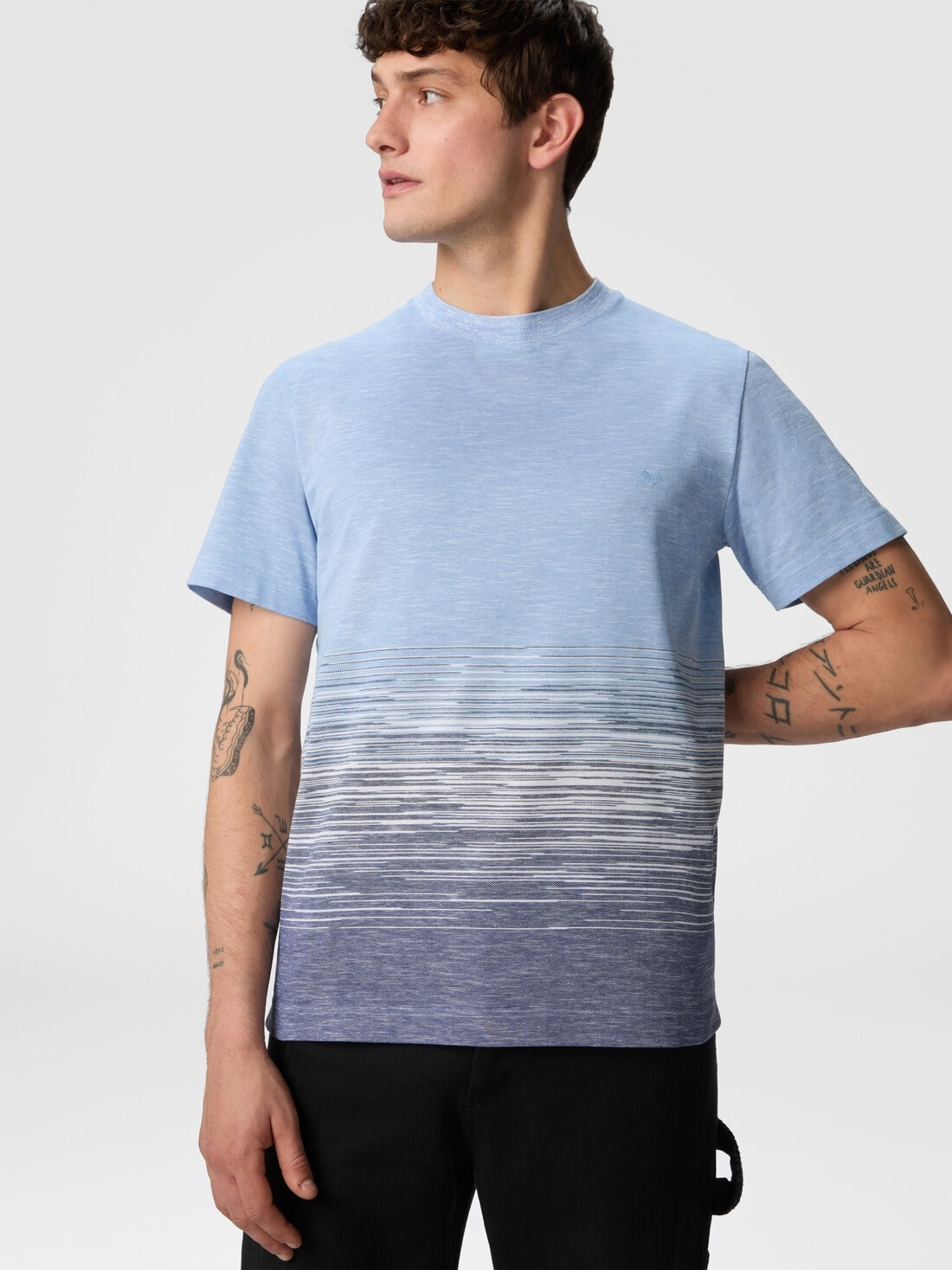 Crewneck T-shirt in slub cotton and linen with zigzag embroidery - 4