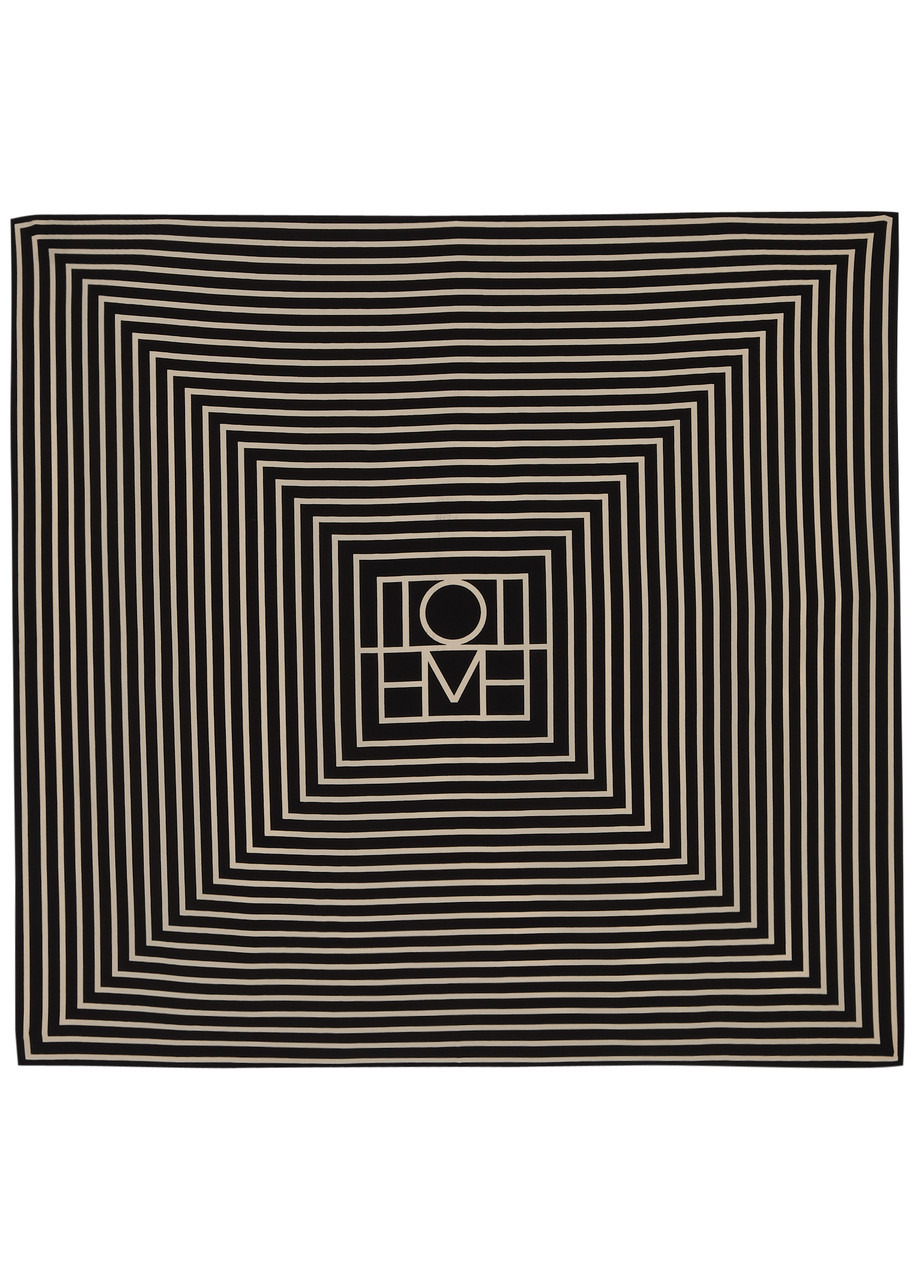 Striped logo-print silk scarf - 1