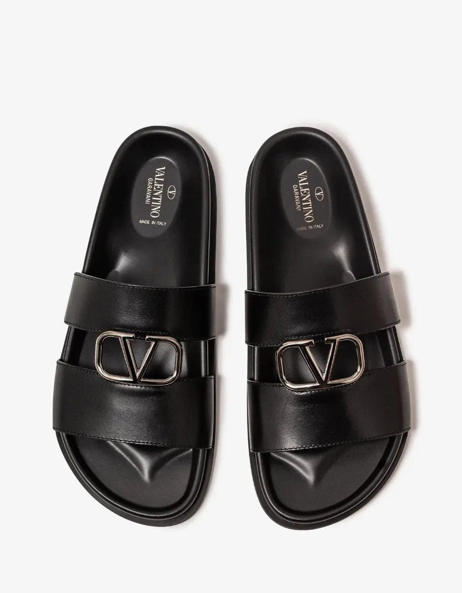 Valentino Black VLogo Slide Sandals - 6