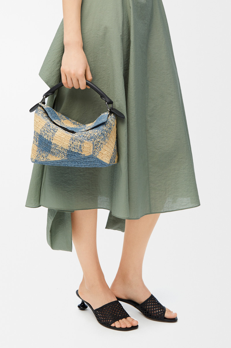 Loewe Small Puzzle Edge bag in raffia and calfskin outlook