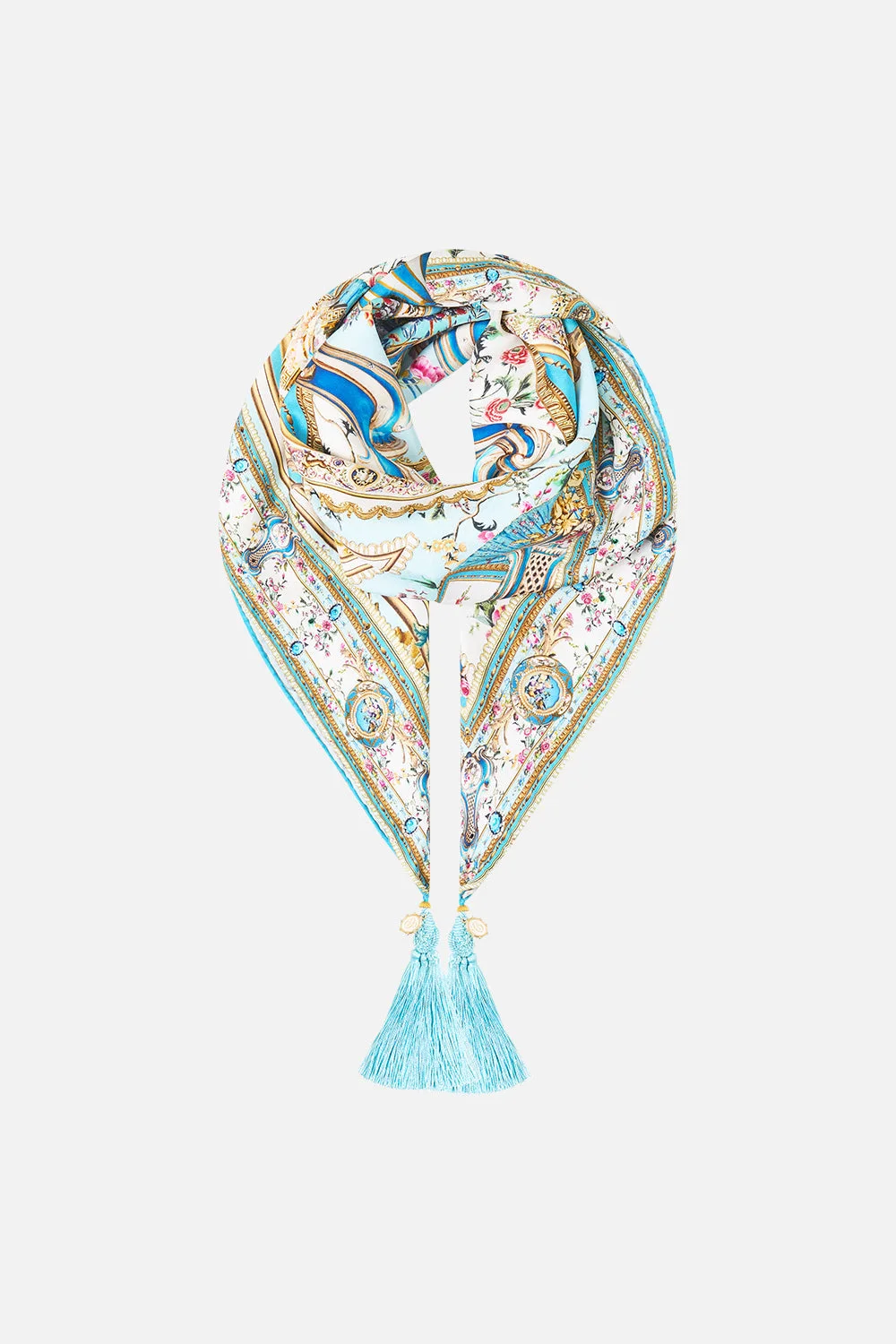 LARGE CRYSTALLED SILK SQUARE SCARF - 1