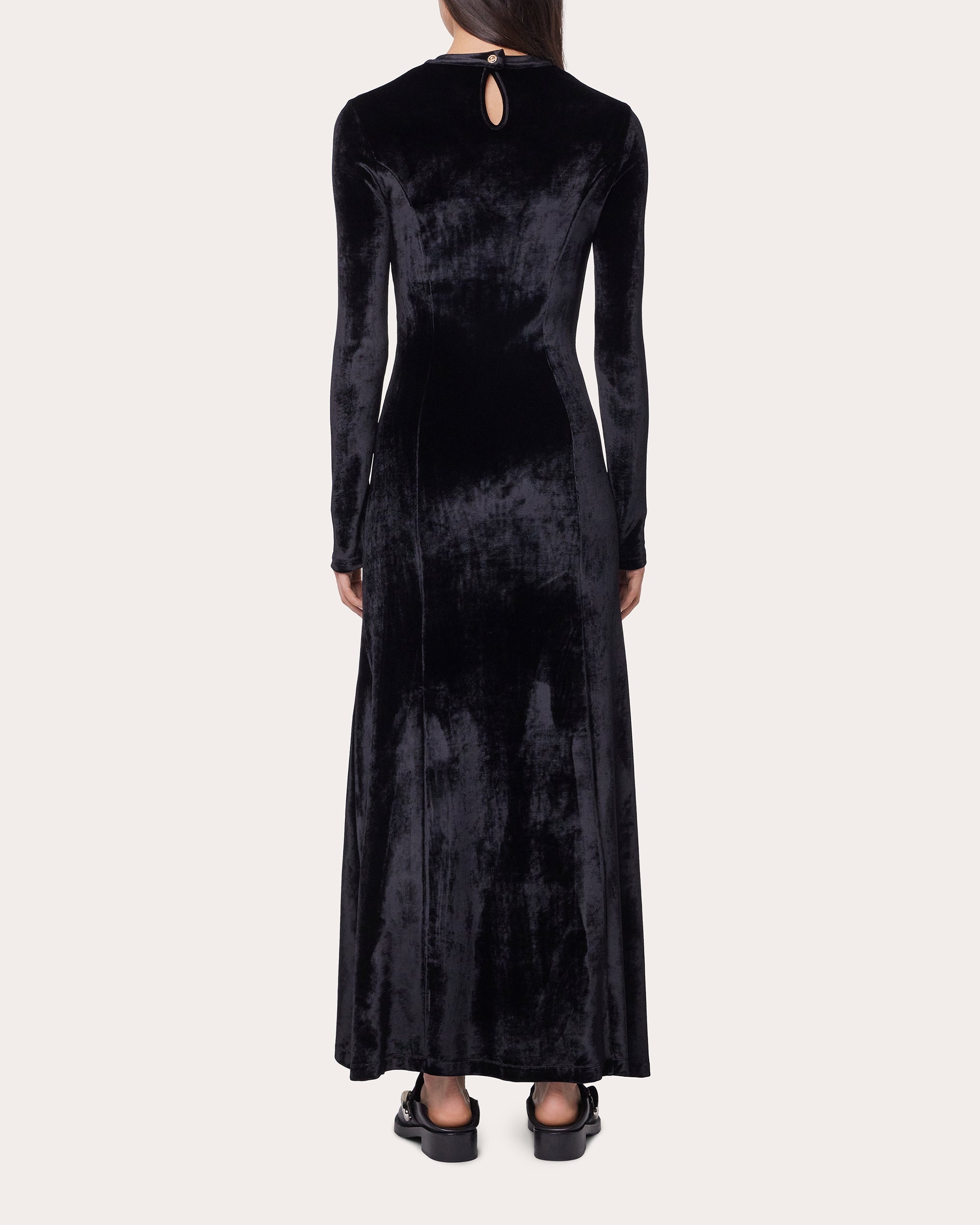 Velvet Asymmetric Drape Midi Dress - 3