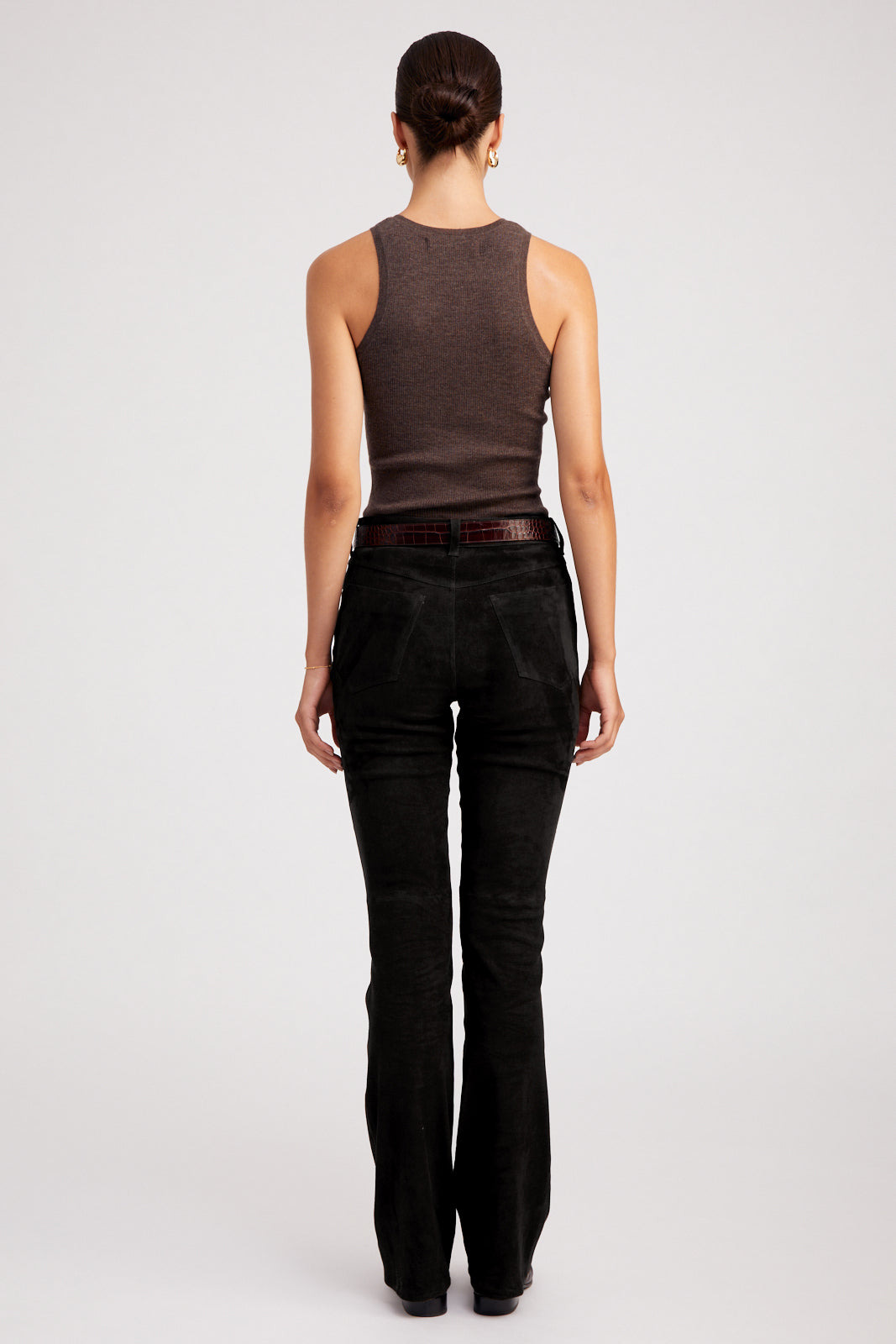 BLACK SUEDE 5 POCKET MICRO FLARE PANTS - 3