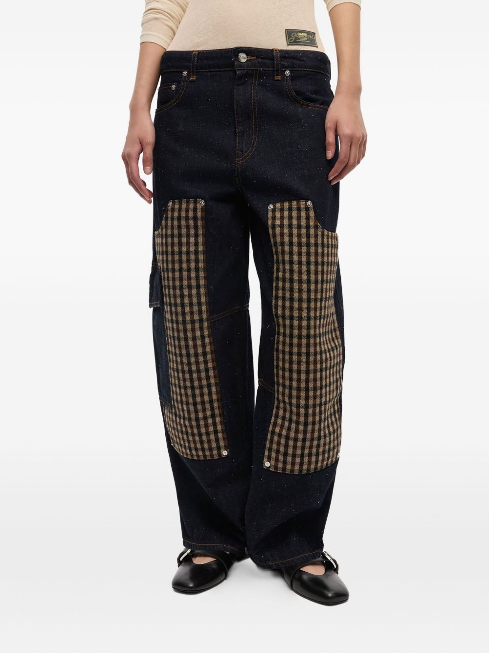 checked-panel jeans - 3