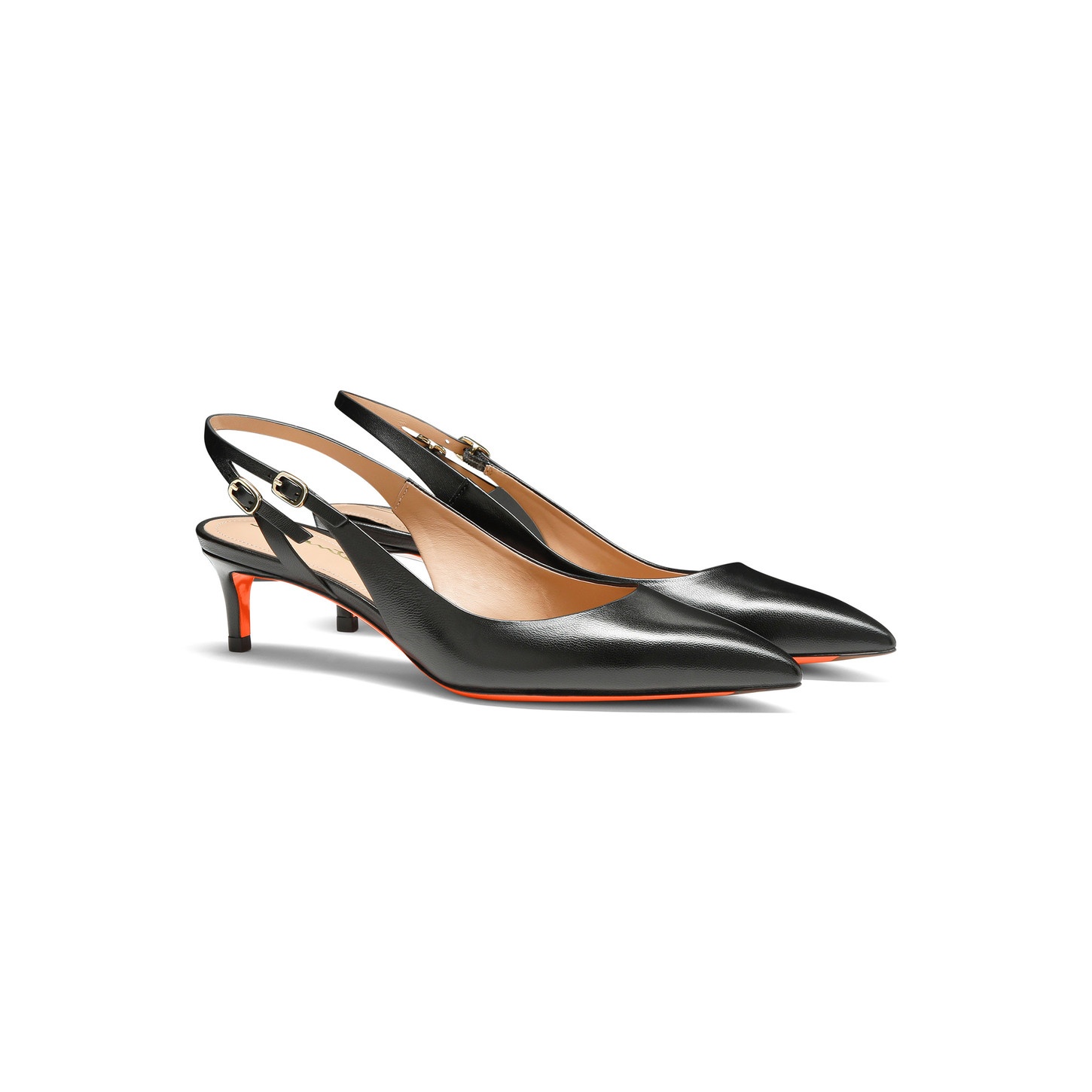 Women's black leather mid-heel slingback - 3