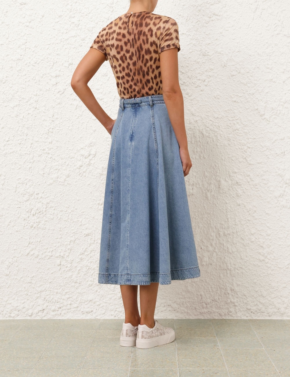 CRUSH DENIM FULL MIDI SKIRT - 4