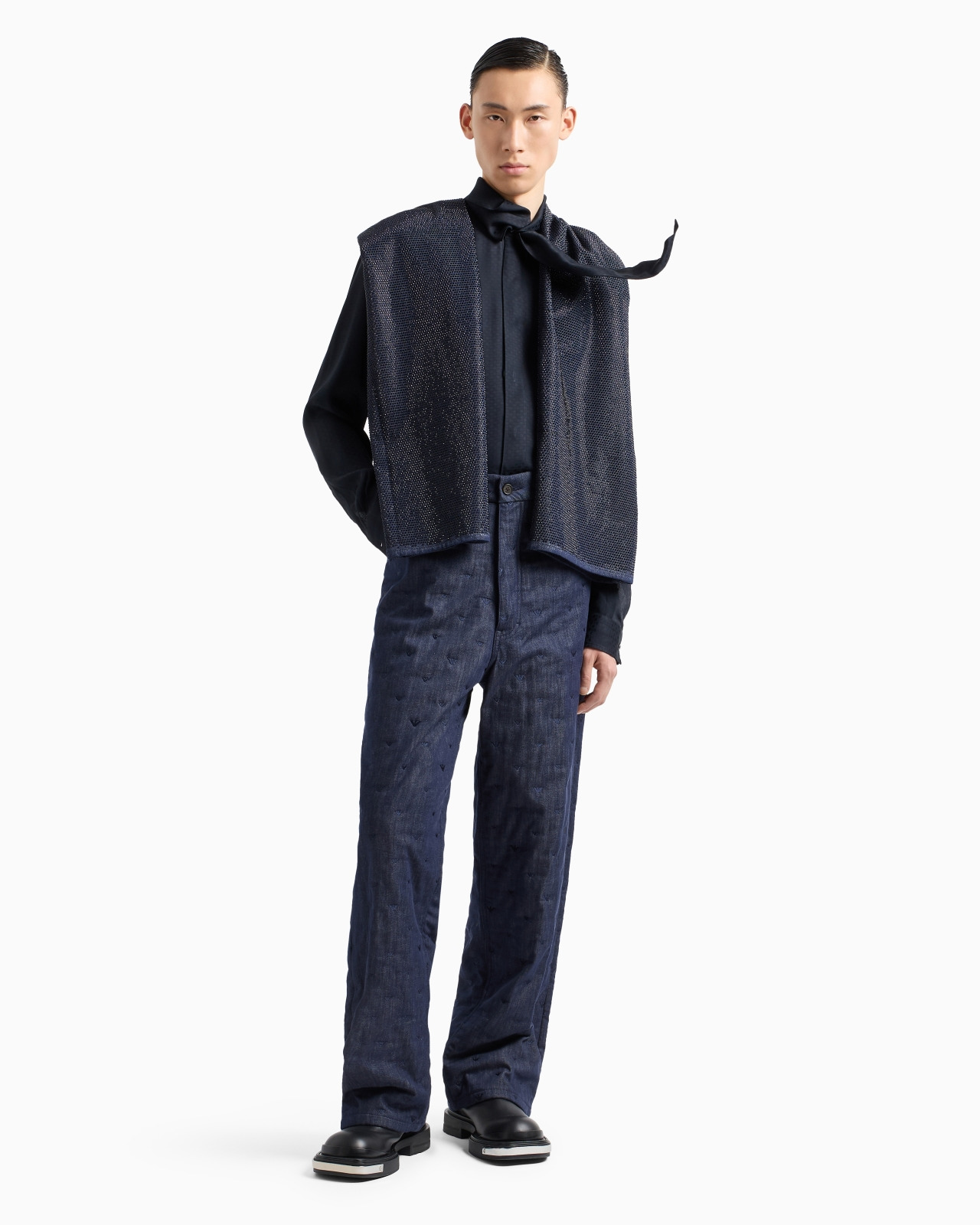 DENIM JEANS WITH ALL-OVER MICRO-EAGLE EMBROIDERY - 4