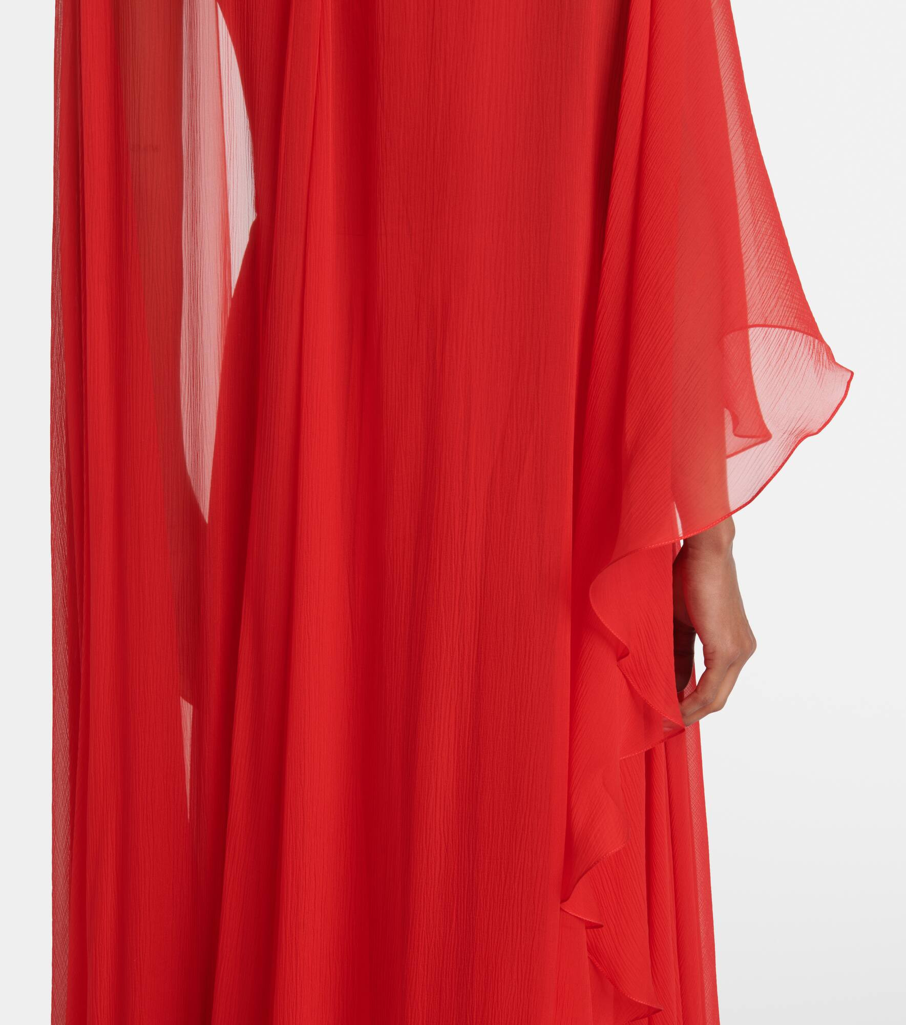 Caped draped silk chiffon gown - 5