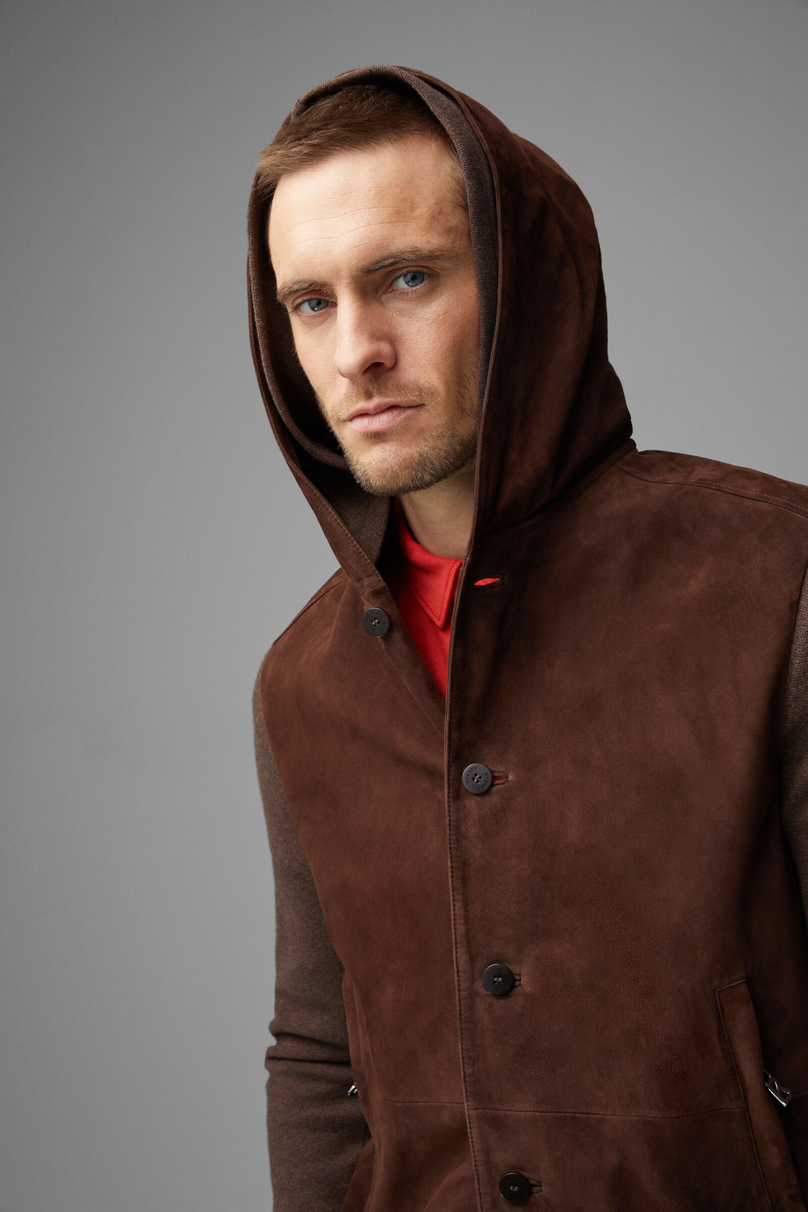 Drax Leather knit jacket in Brown - 5