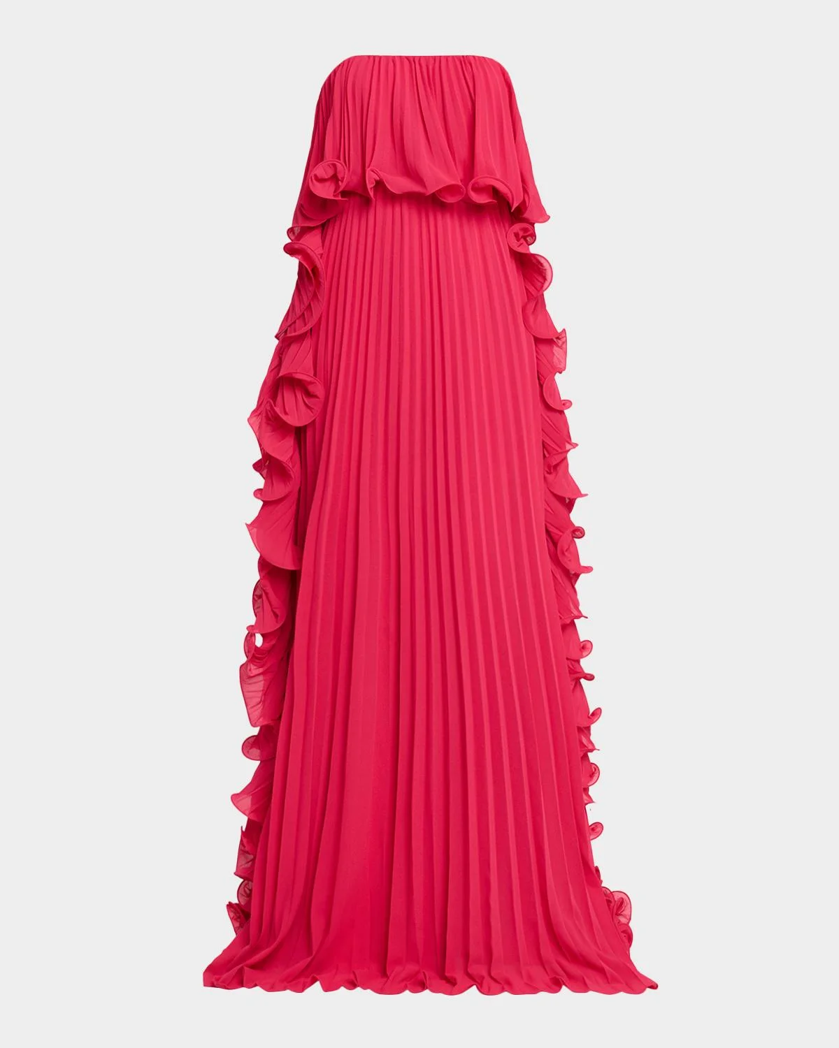 Strapless Ruffle-Trim Pleated Chiffon Gown - 1