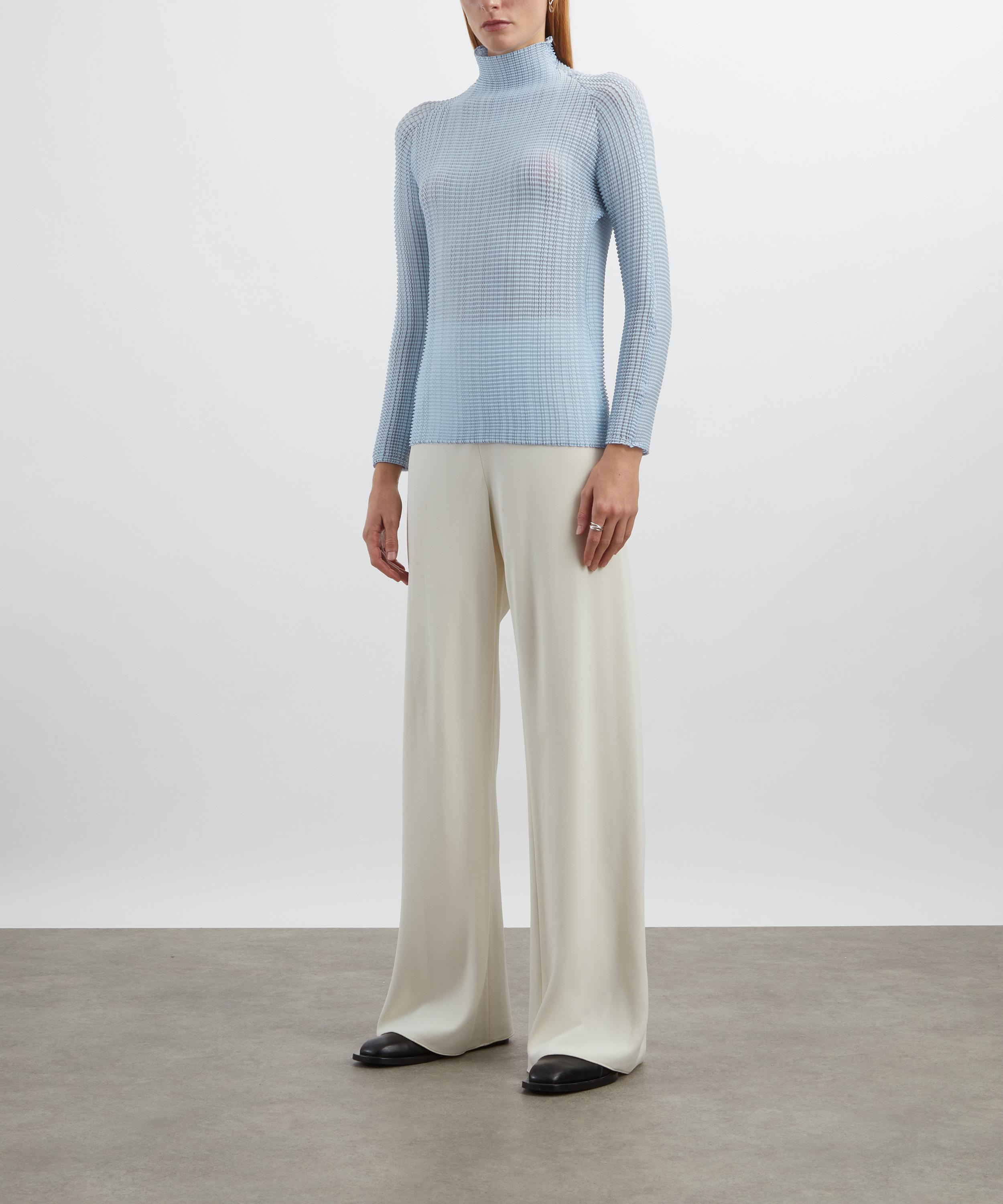 Light Blue Wooly Pleats-58 High-Neck Top - 2