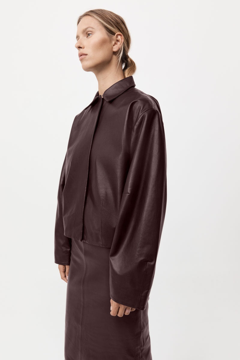 Cocoon Leather Jacket - Bordeaux - 6