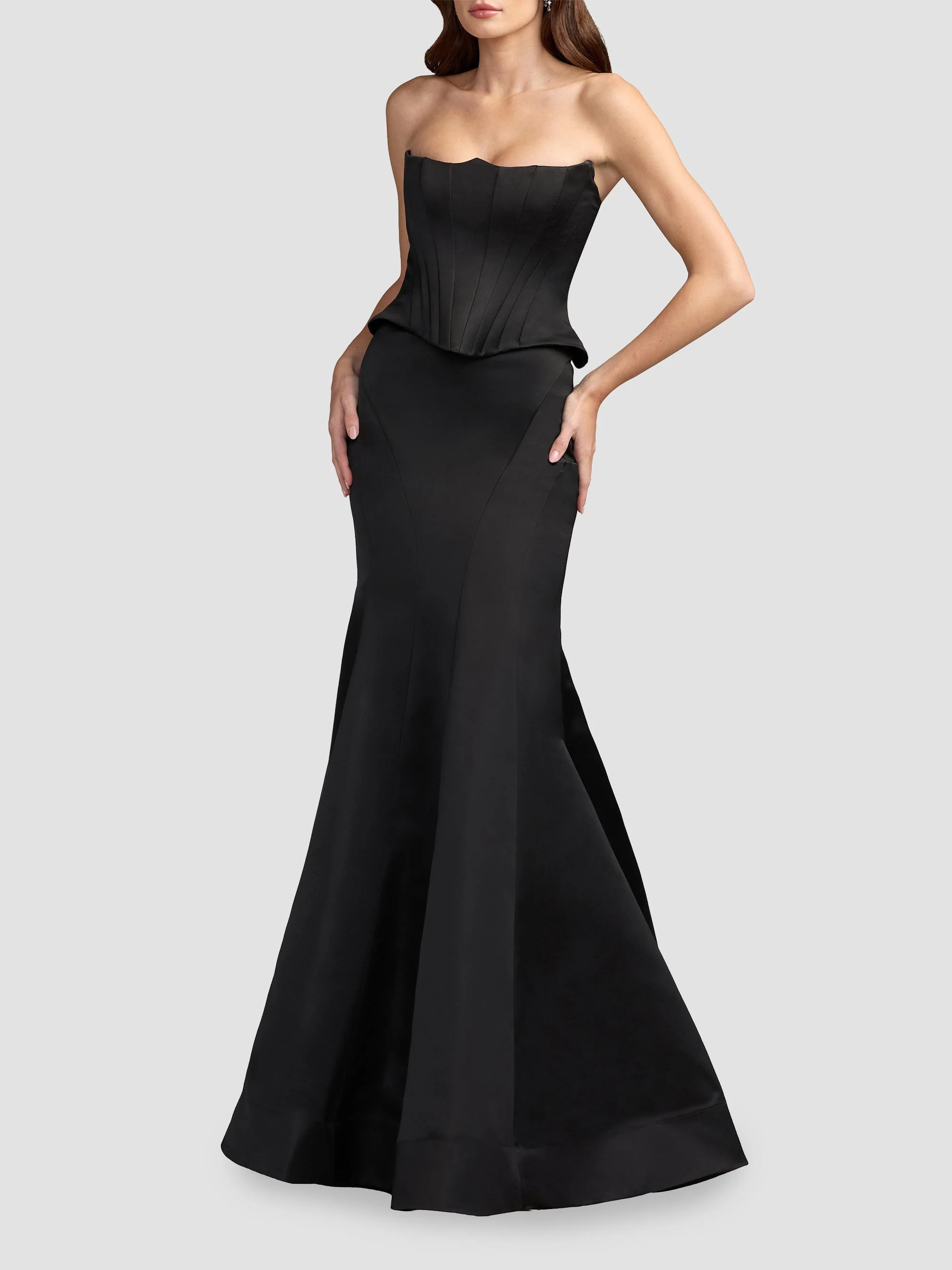 Women's Satin Strapless Trumpet Gown - Black - 1