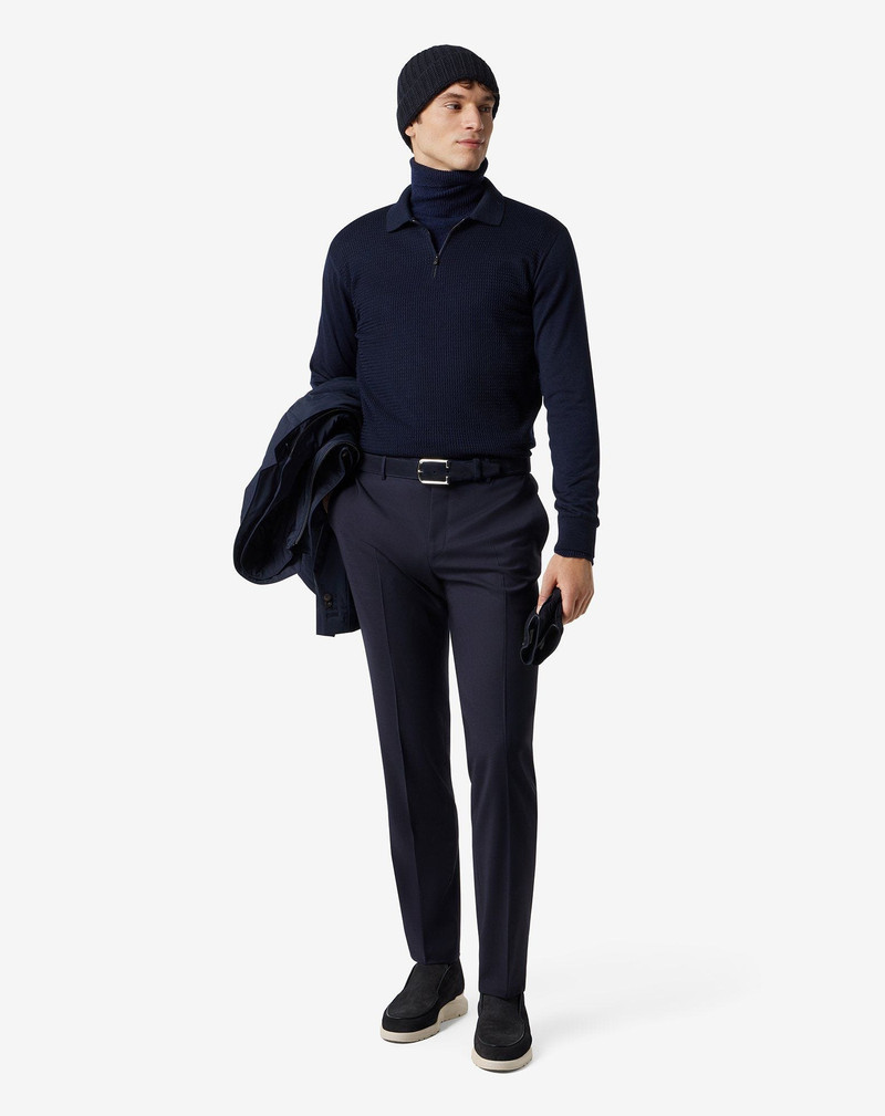CORNELIANI Navy blue stretch wool bengaline trousers outlook