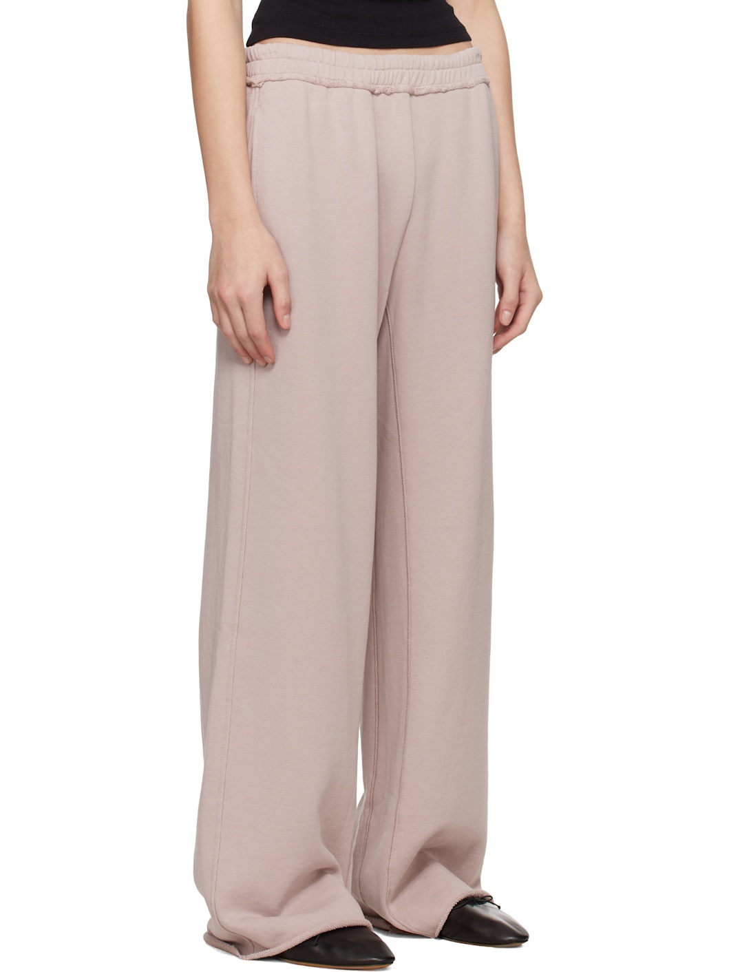 Taupe French Terry Wide Leg Lounge Pants - 2