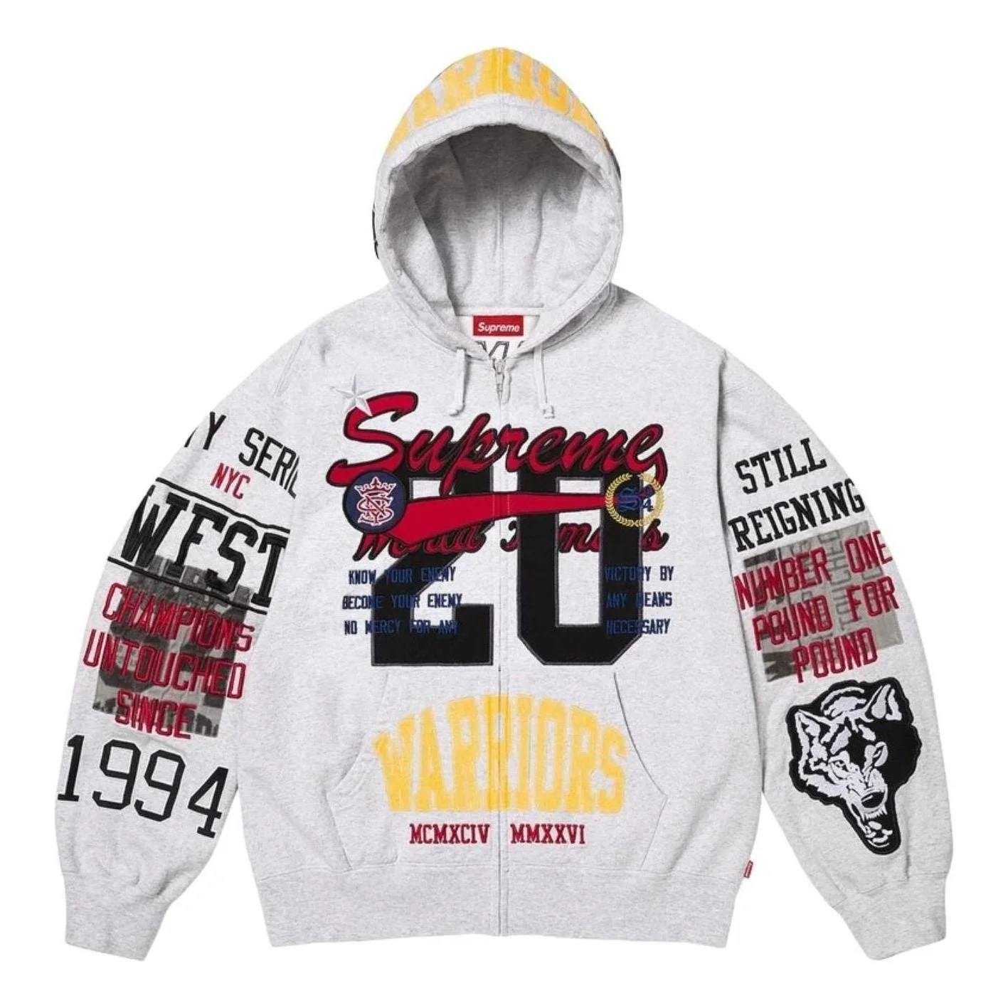 Supreme SS26 Warriors Appliqué Zip Up Hooded Sweatshirt 'Ash Gray' SUP-SS26-212-GRY - 1