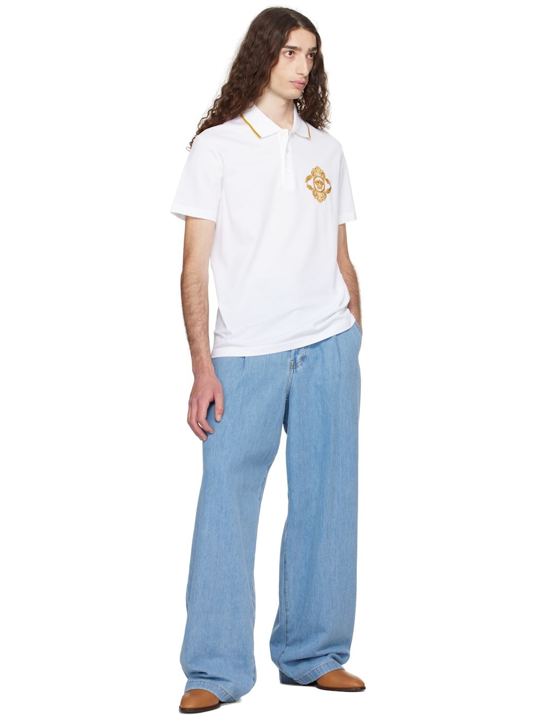 White Embroidered Architectural Baroque Polo - 4