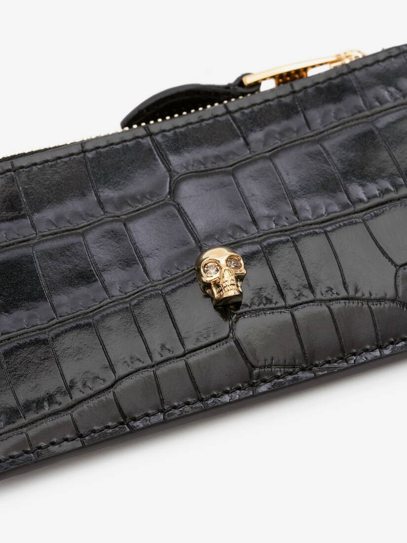 Women's Skull Zipper Card Holder in Black - 5