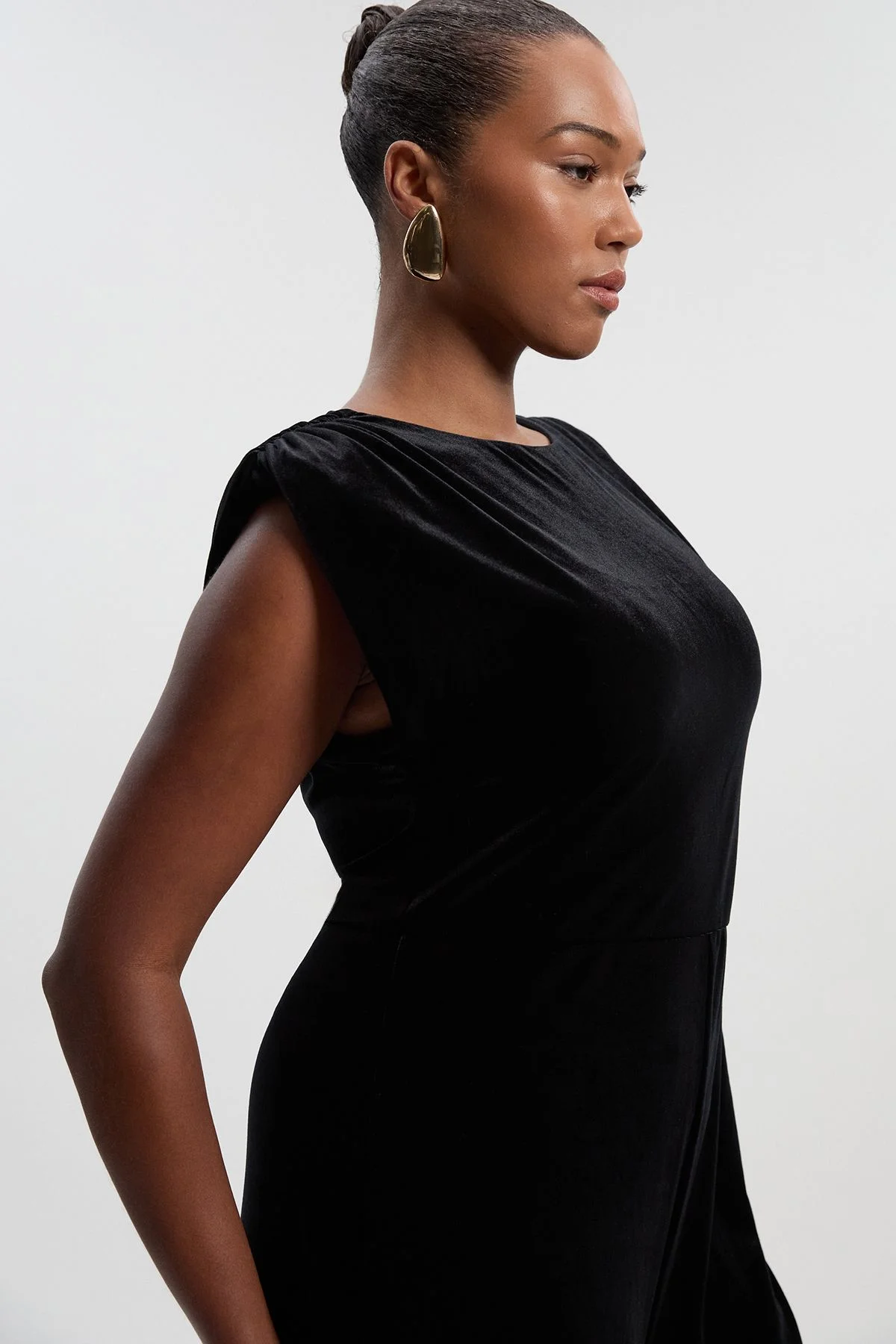 Plus Size Stretch Velvet Strong Shoulder Jumpsuit - 1