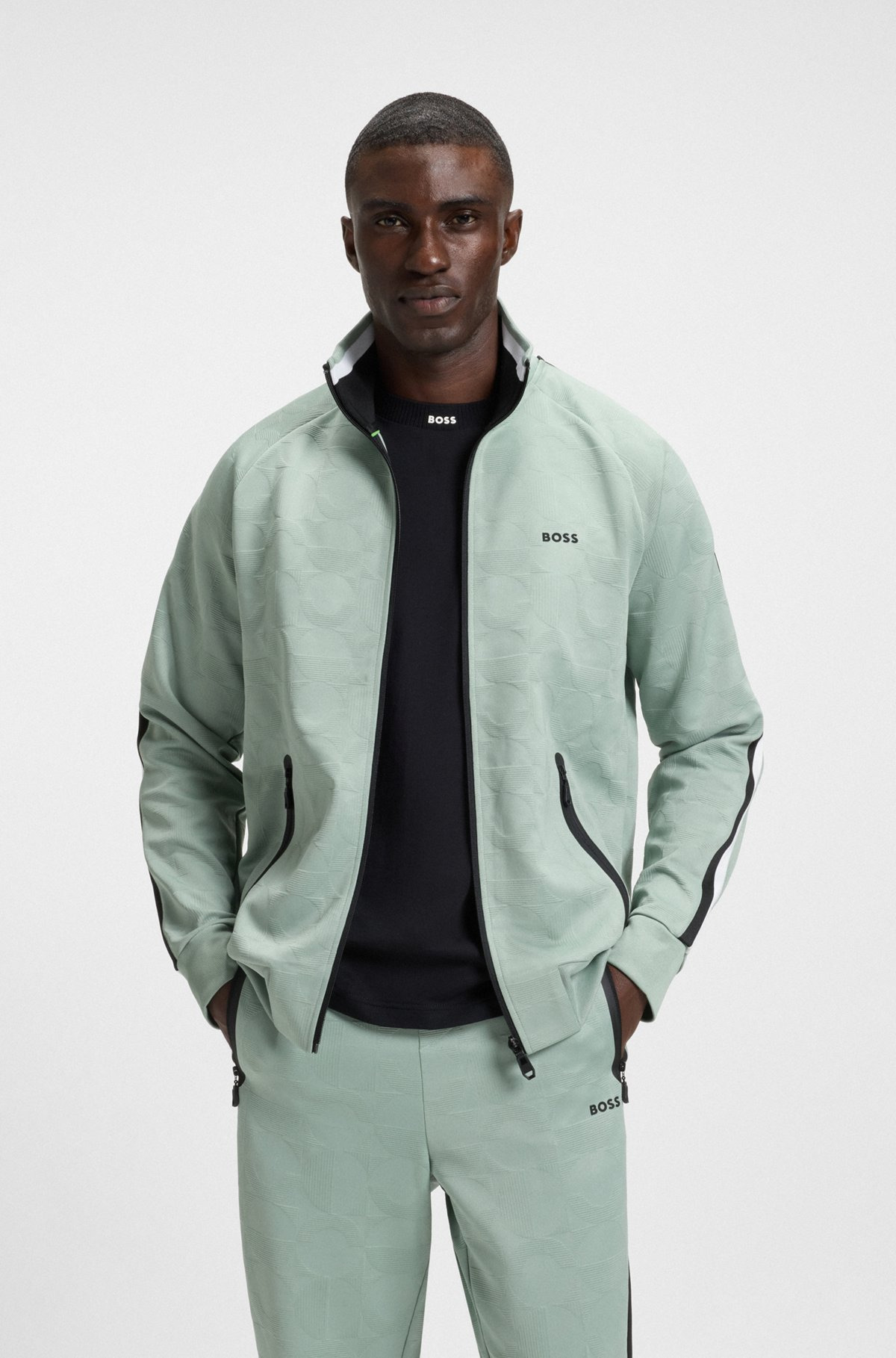 CIRCLE-JACQUARD ZIP-UP SWEATSHIRT WITH SIDE STRIPES - 2