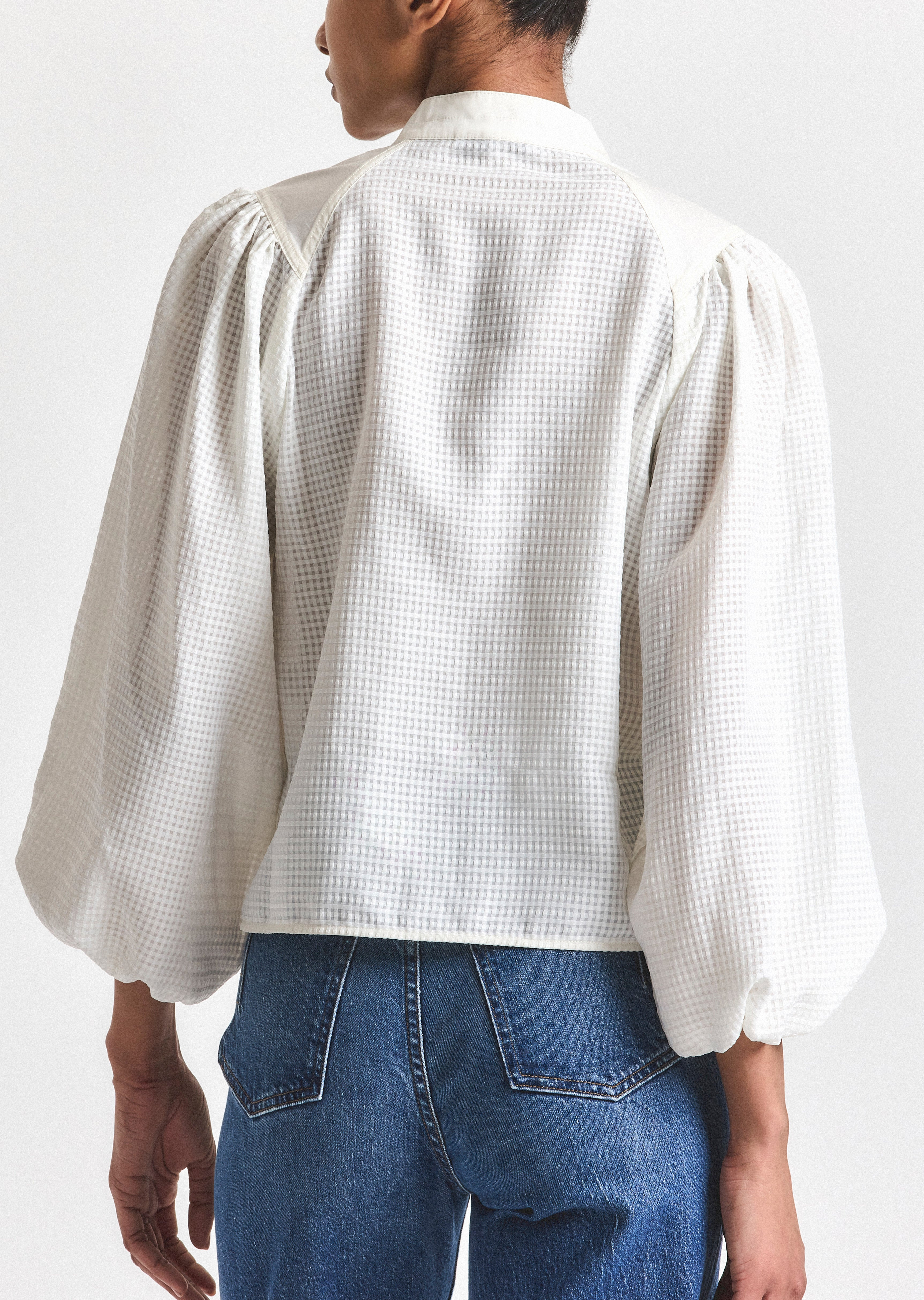 DIANNE MINI GRID GEORGETTE VOLUME SLEEVE BLOUSE - 5