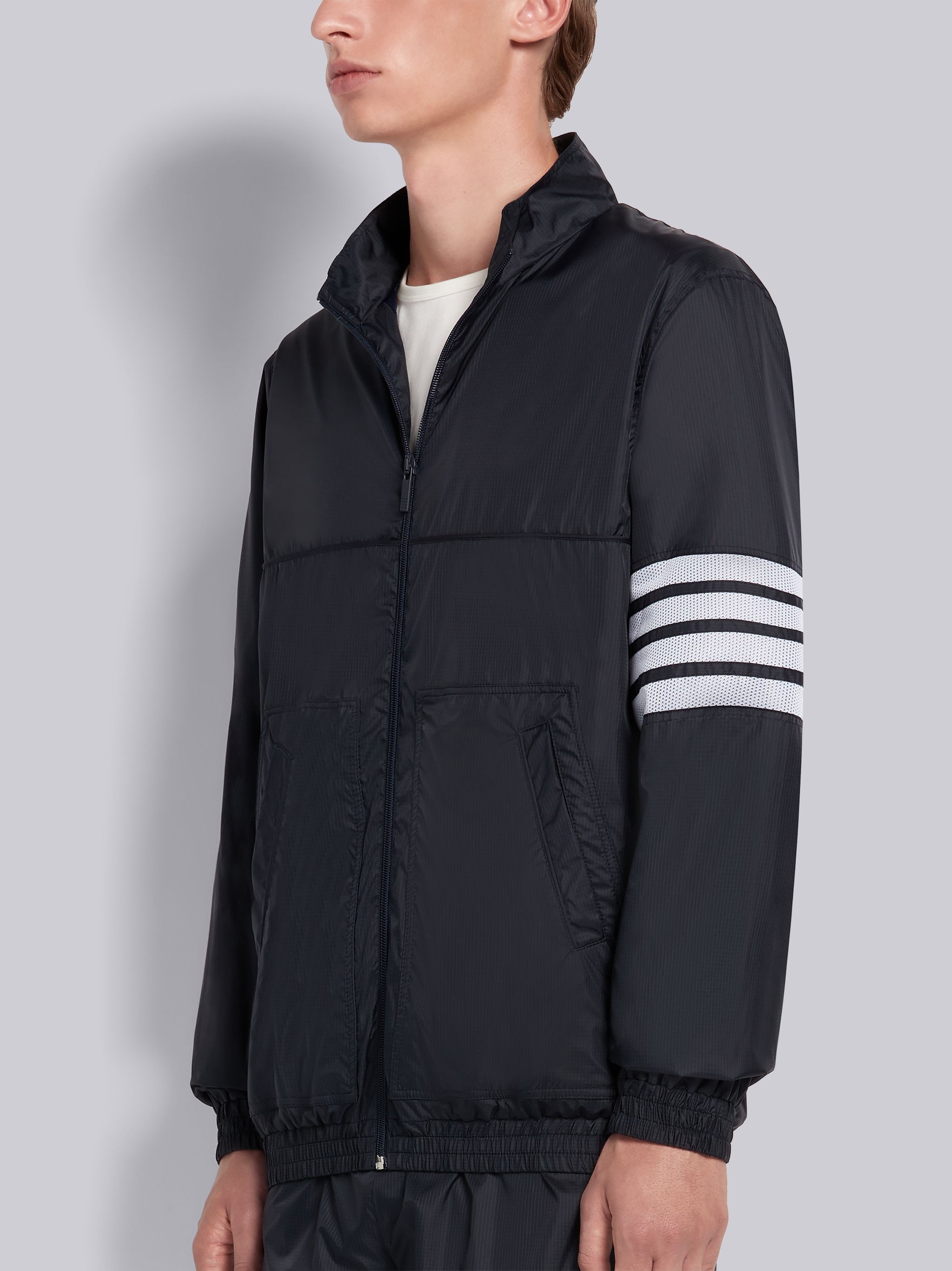 Navy Sheer Ripstop Oversized 4-Bar Zip-up Jacket - 2