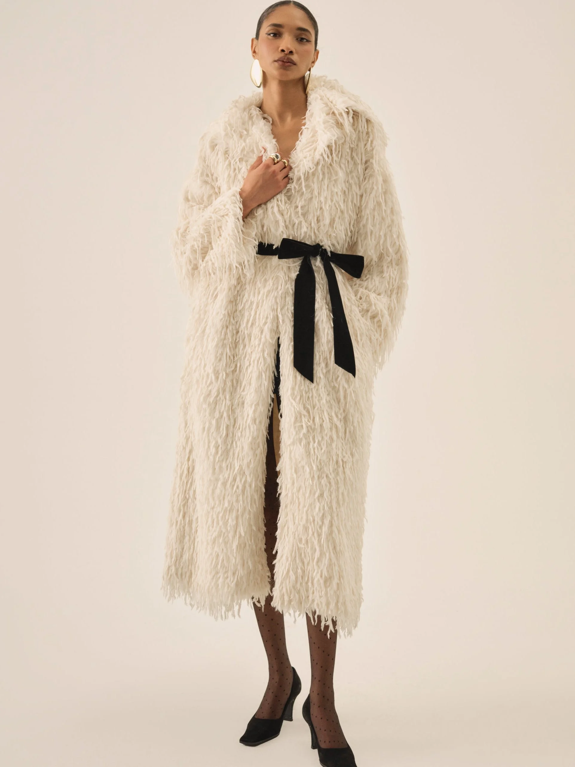 Ruffle Faux Feather Coat - 1