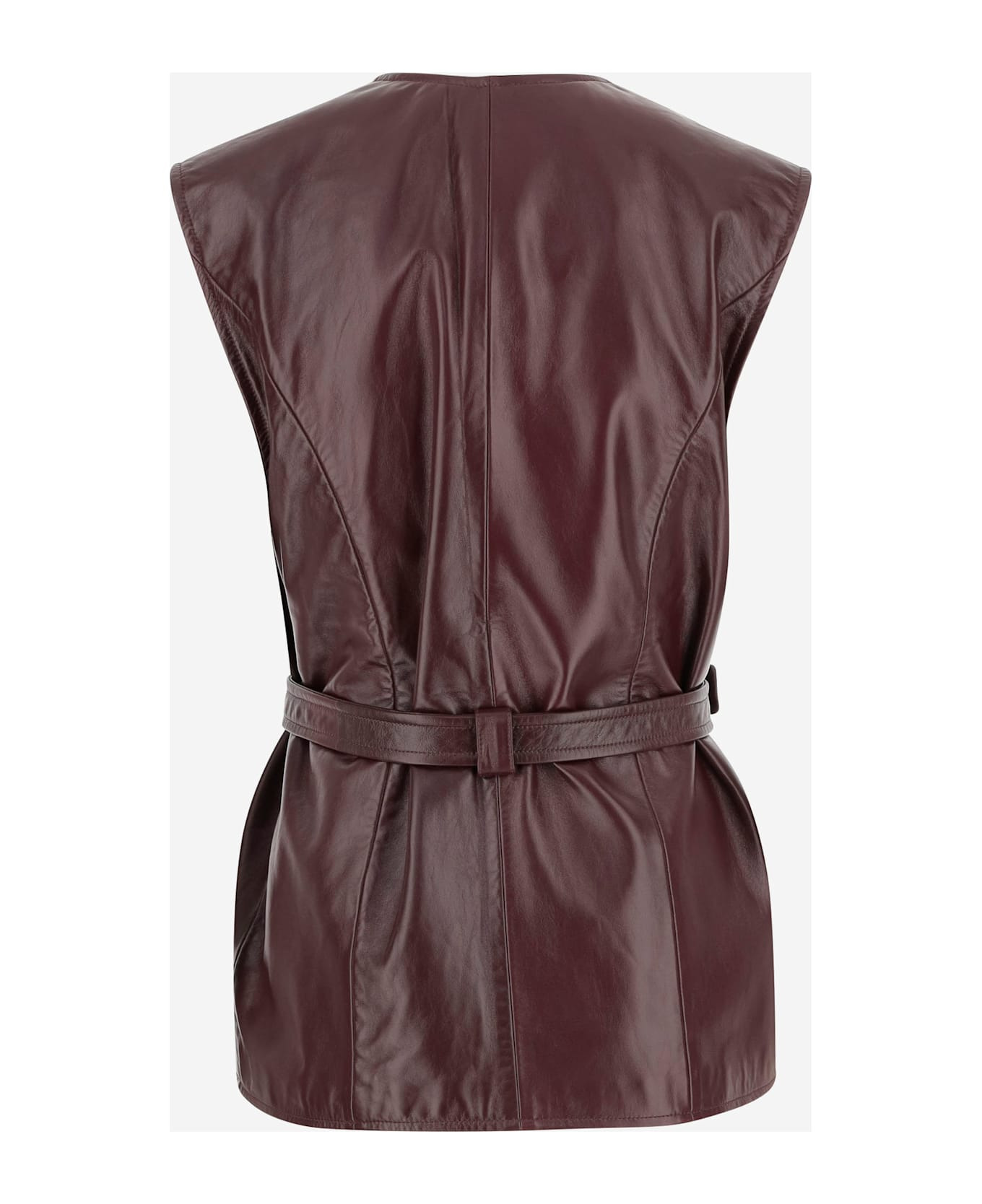 Leather Vest With Pockets And Belt - 2