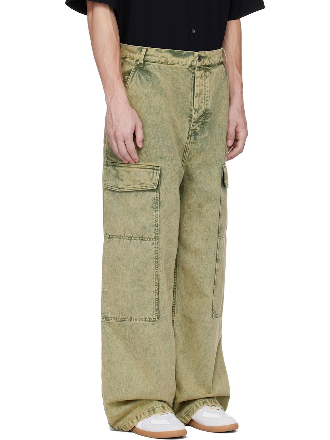 Khaki Cotton Wide Fit Denim Cargo Pants - 2