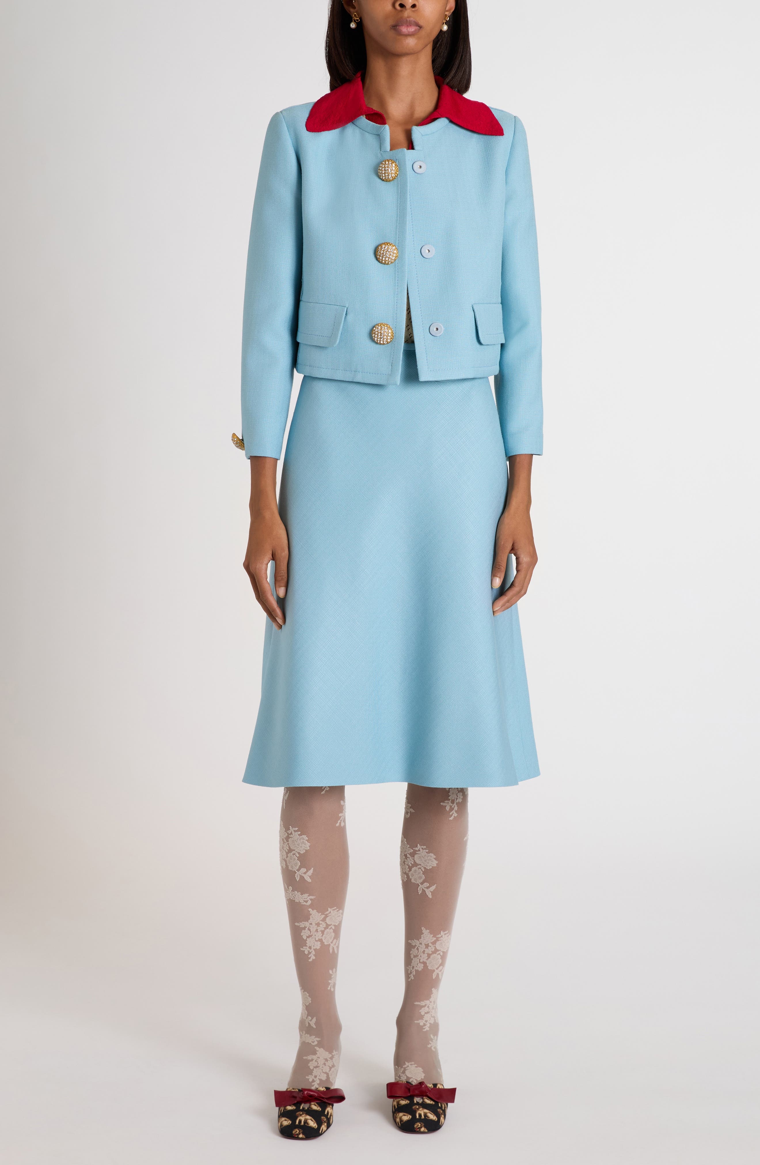 Valentino Garavani Crystal Button Crop Canvas Jacket in Grey/Blue at Nordstrom - 2