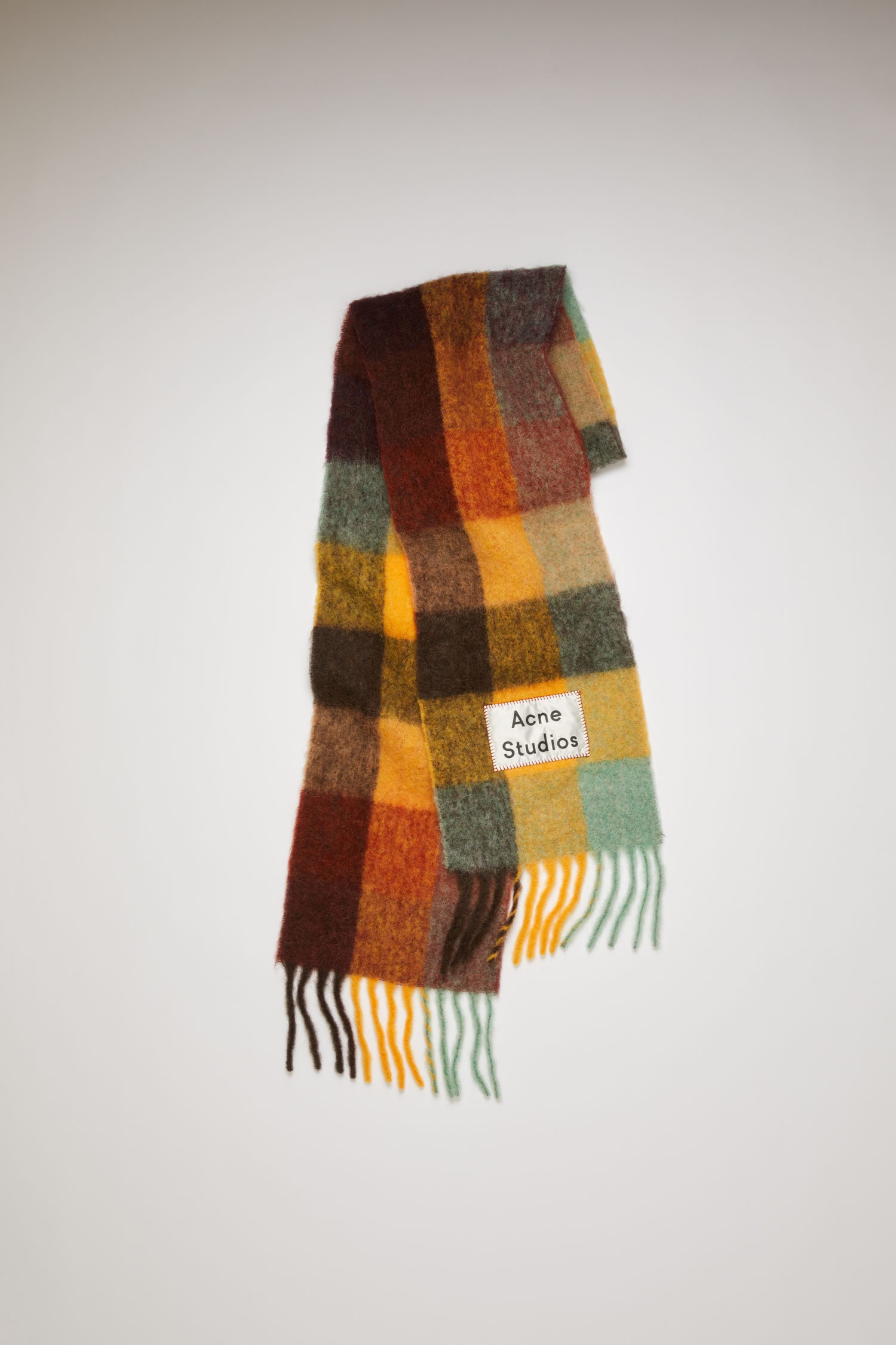 Multi check scarf - Chestnut brown/yellow/green - 1