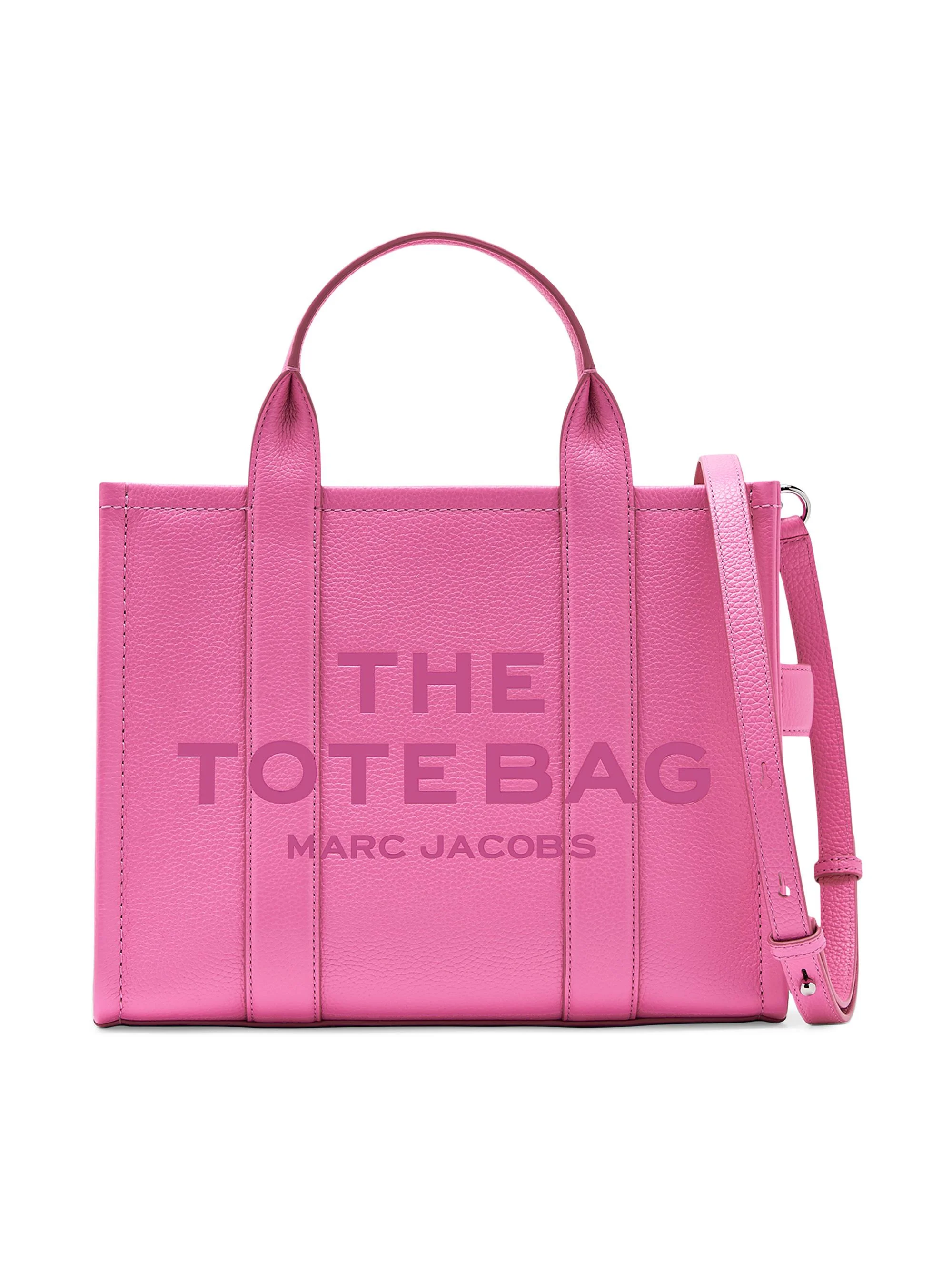Women's Medium Leather Tote Bag - Bow Pink - 1