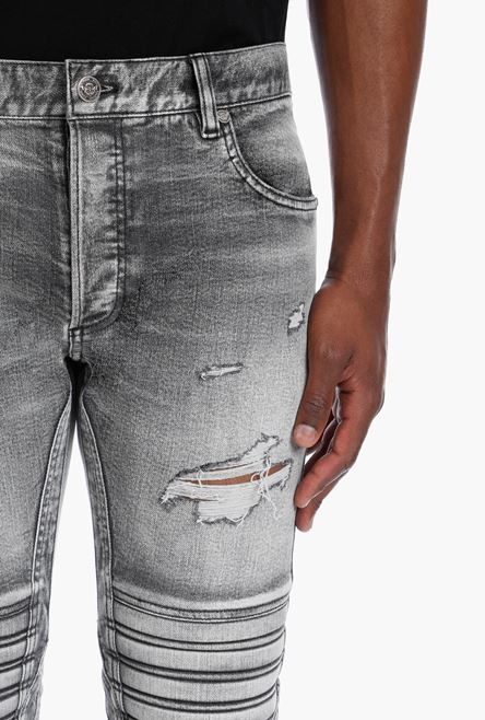 Slim-cut ripped gray cotton jeans - 6