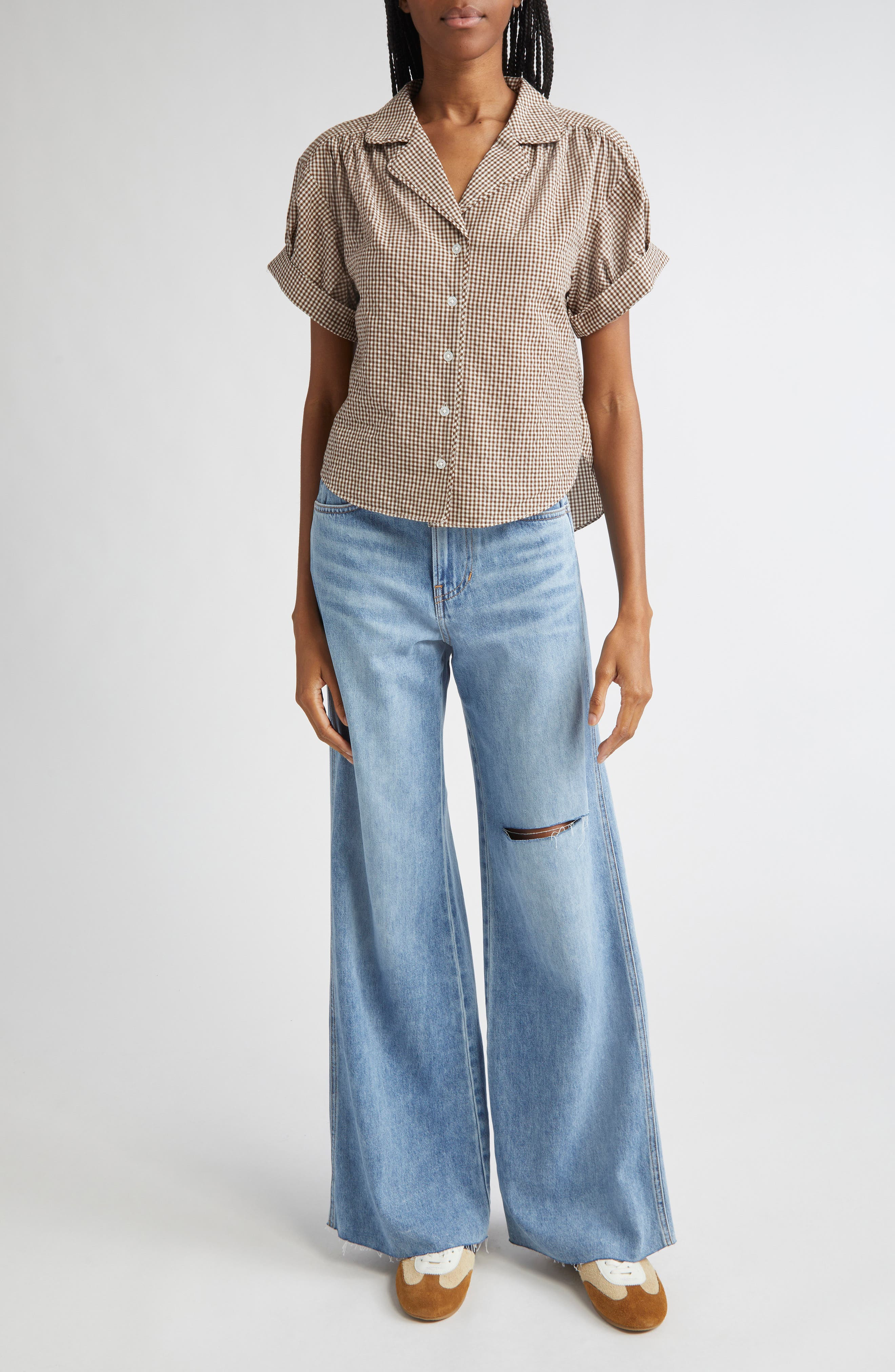 Veronica Beard Kasey Ripped Raw Hem Mid Rise Wide Leg Jeans in Bright Lakeshore at Nordstrom - 2