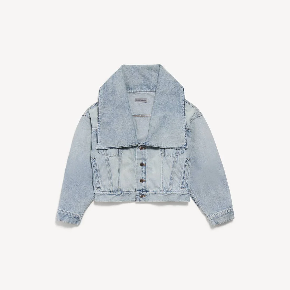 Women's Standing Collar Boxy Jacket in Bleach Light Bleu - 1