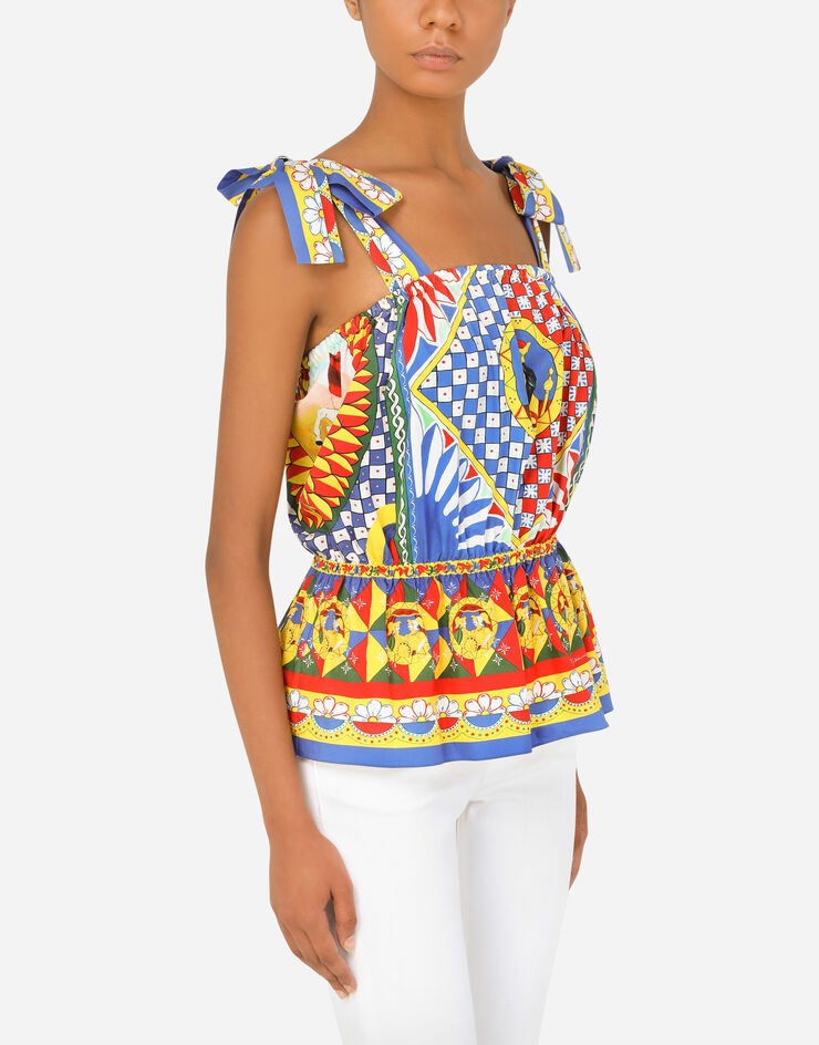 Carretto-print poplin top with ruffled detailing - 4