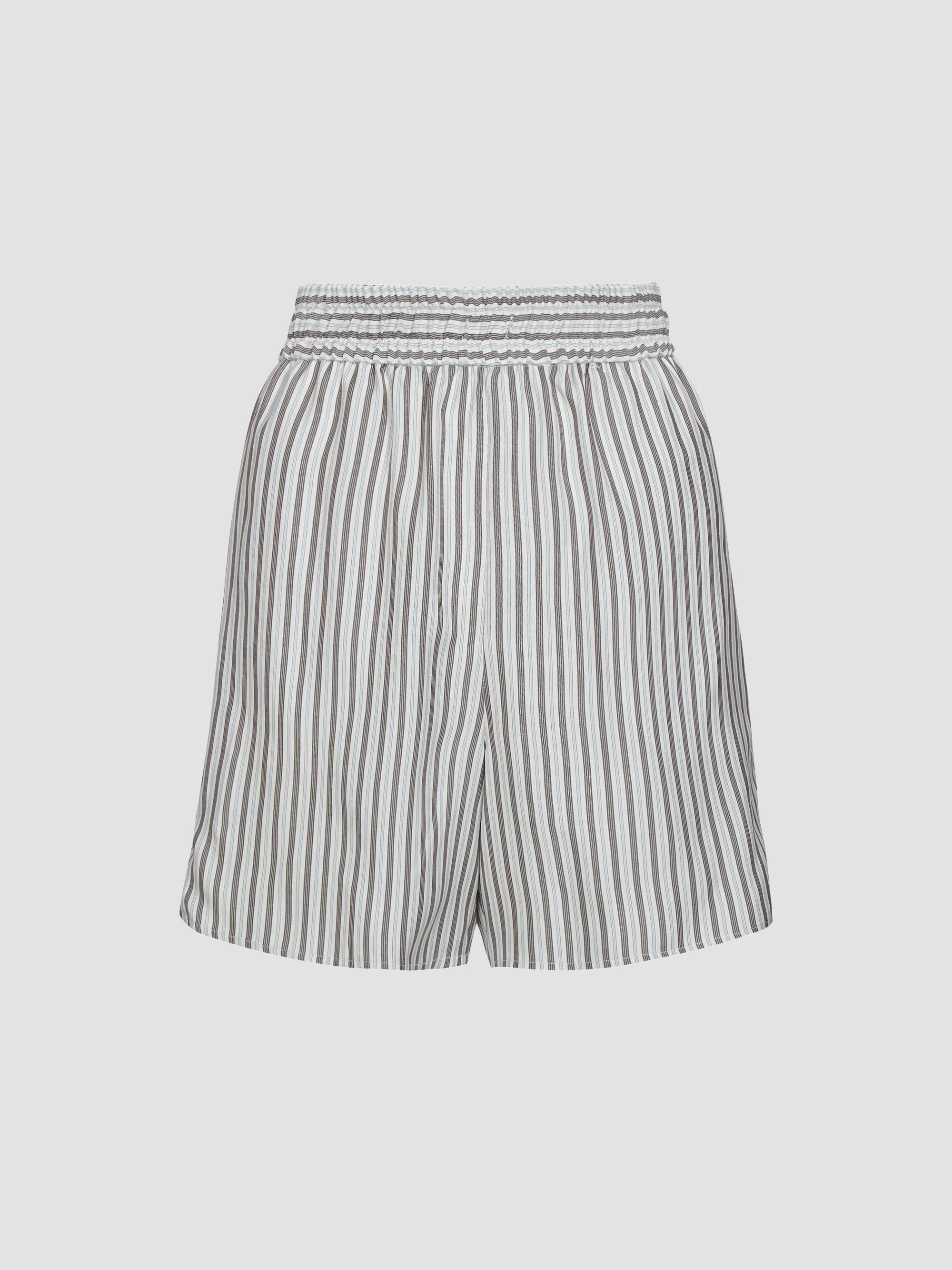 Women's His Trunks Striped Silk Shorts - Ivory Turkish Coffee - 1