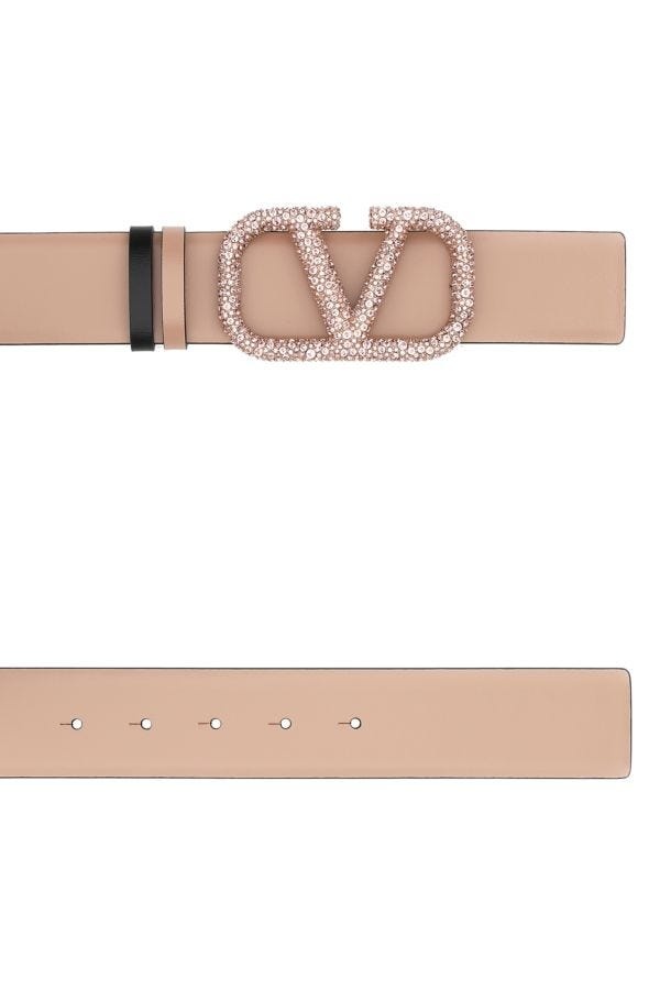 Valentino Garavani Women\'s VLogo Reversible Pink Velvet & Leather Belt - 80/32 Reversible Vlogo Signature Belt In Glossy Calfskin 20 Mm by main image 3