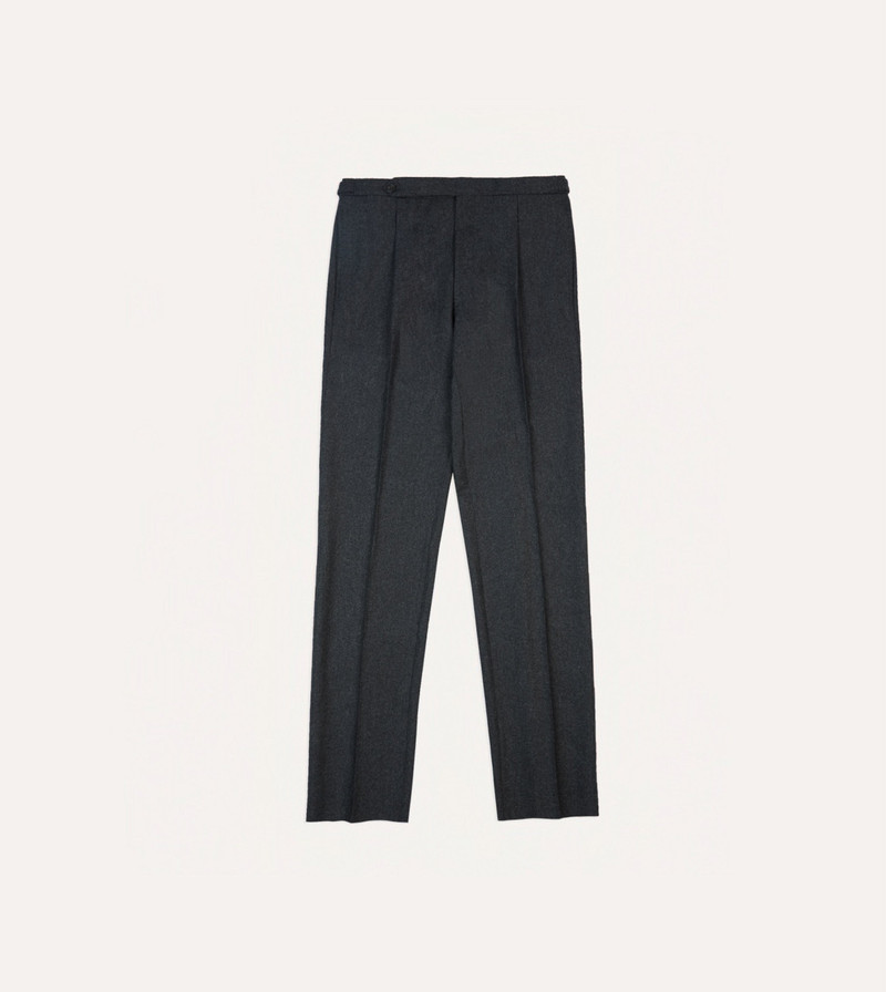 Grey Wool Flannel Single Pleat Trouser - 1