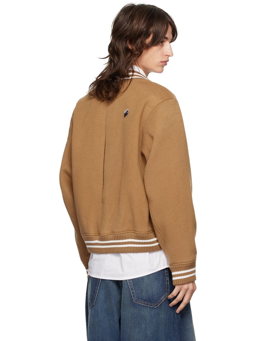 Beige TRS Tag Varsity Bomber Jacket - 3