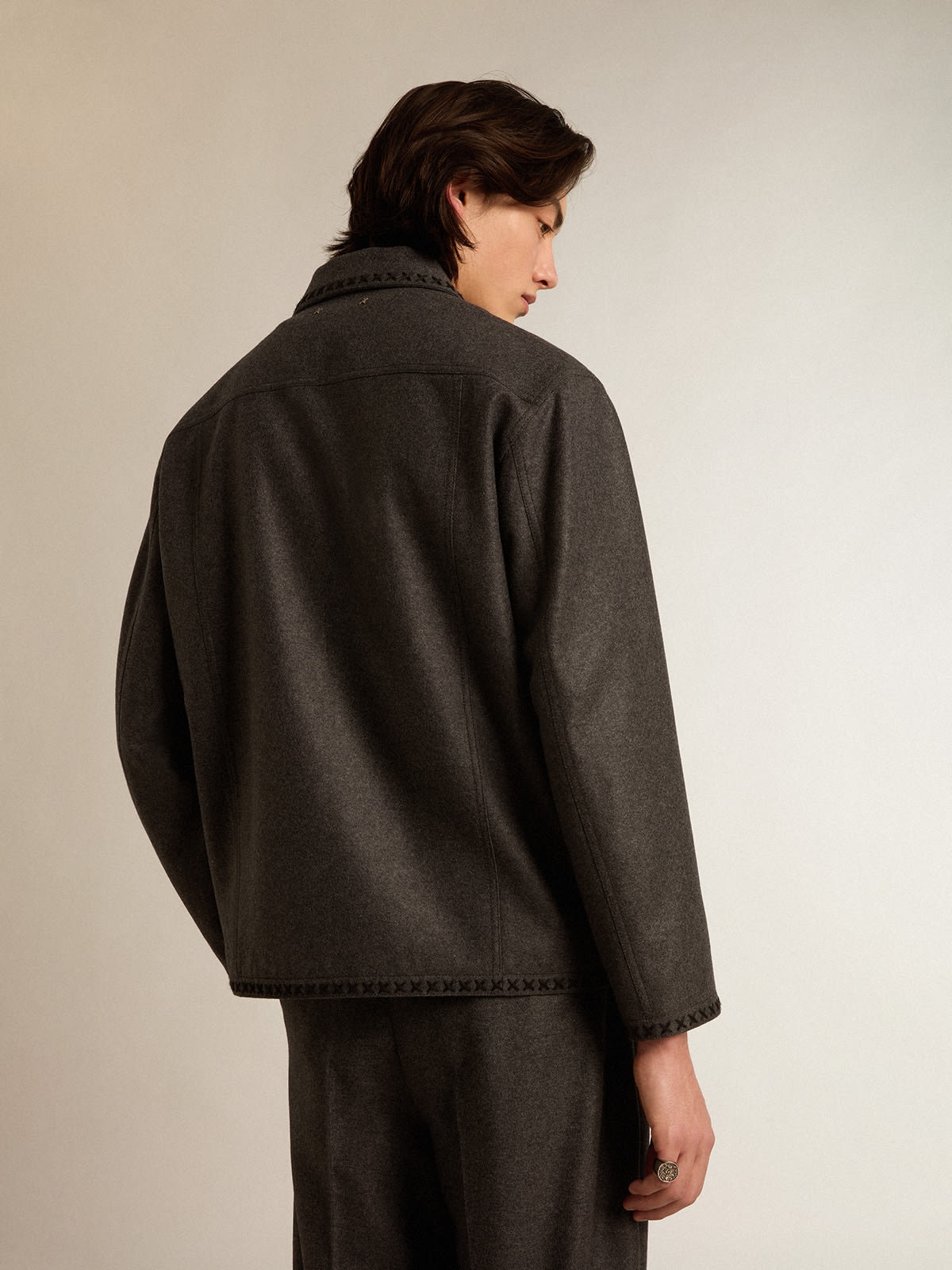 Gray melange woolen jacket with button fastening - 4