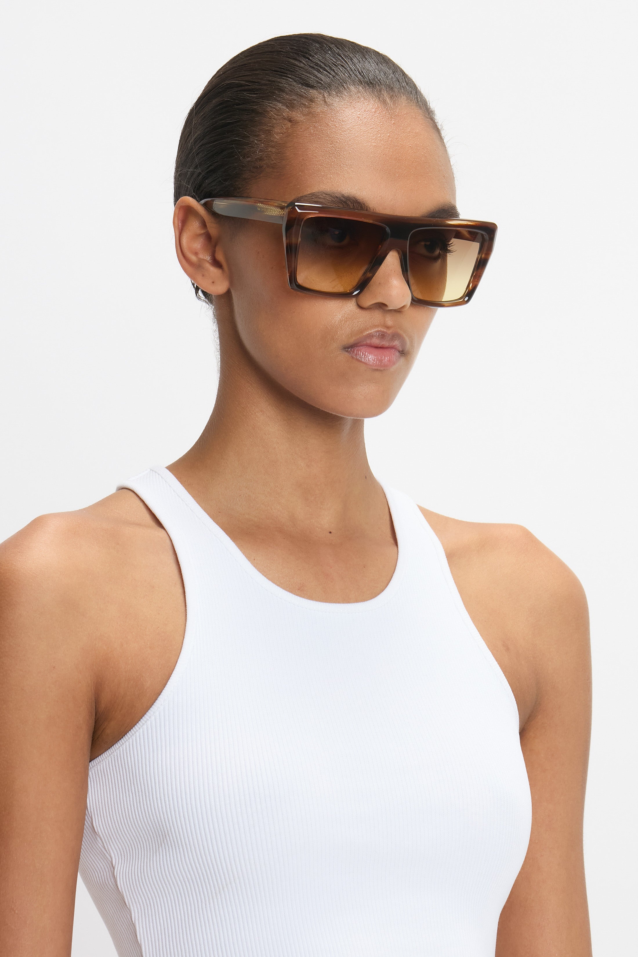 Oversized Acetate Frame Sunglasses In Light Brown Horn - 6