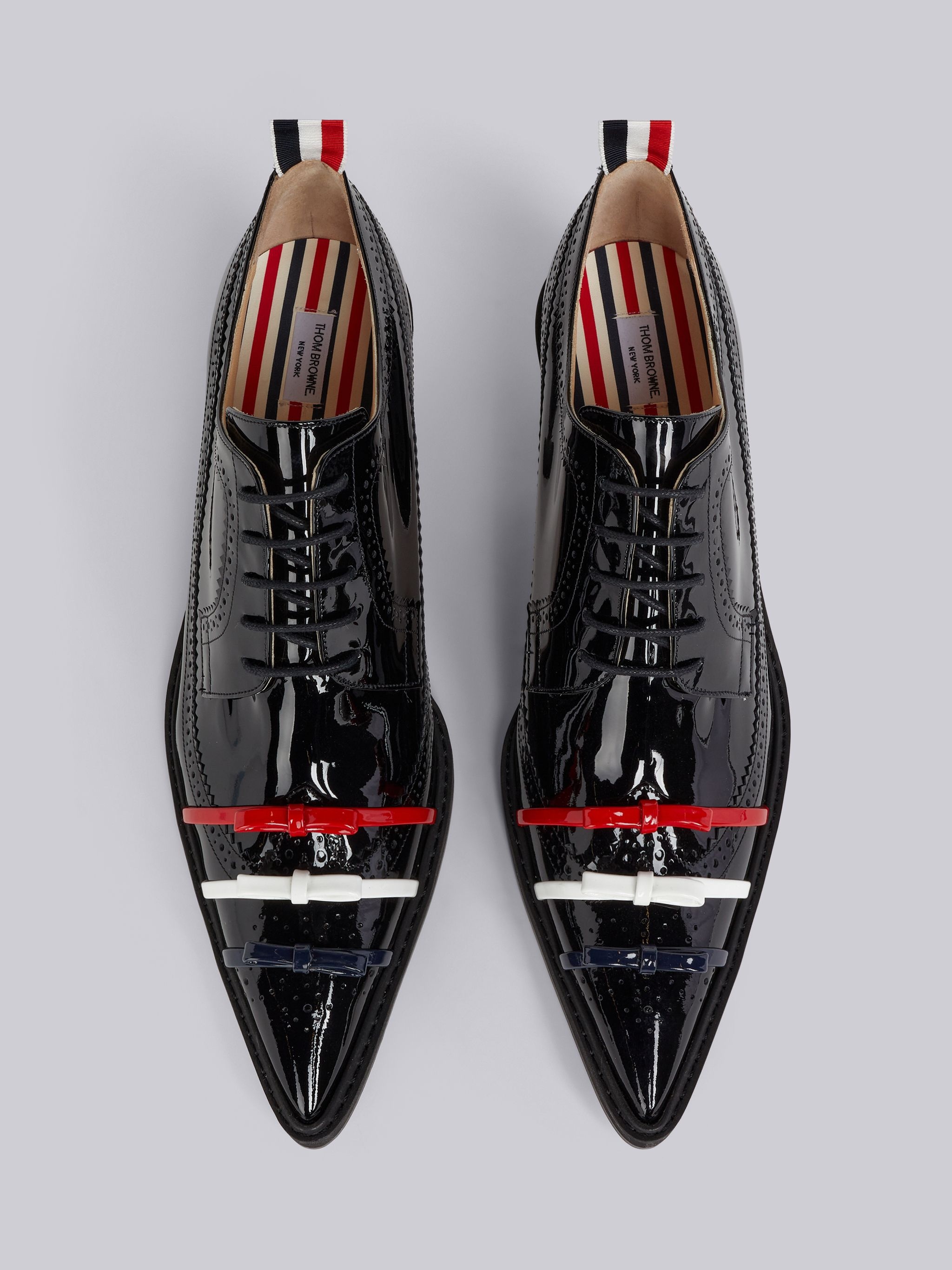 Black Soft Patent Leather Micro Sole 3-Bow 50mm Curved Heel Longwing Brogue - 4