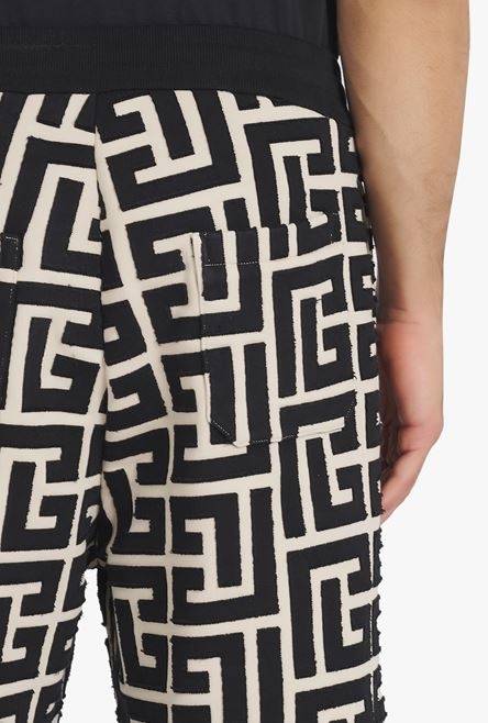Ivory and black cotton shorts with maxi Balmain monogram - 8